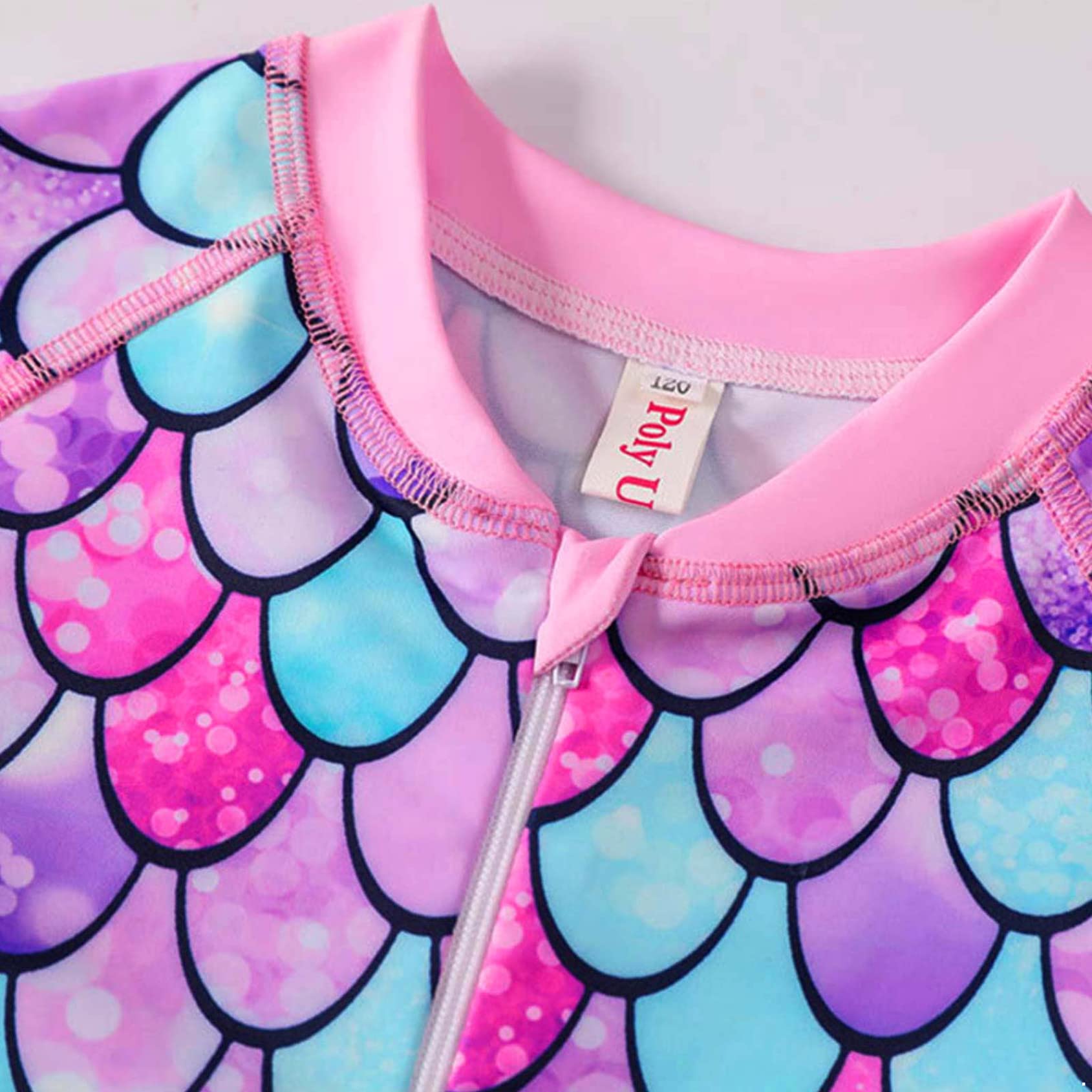 Girls Long Sleeve One Piece Swimsuit - Mermaid Scale Print UV Protection Bathing Suit for Kids | Beach, Pool & Summer Water Activities