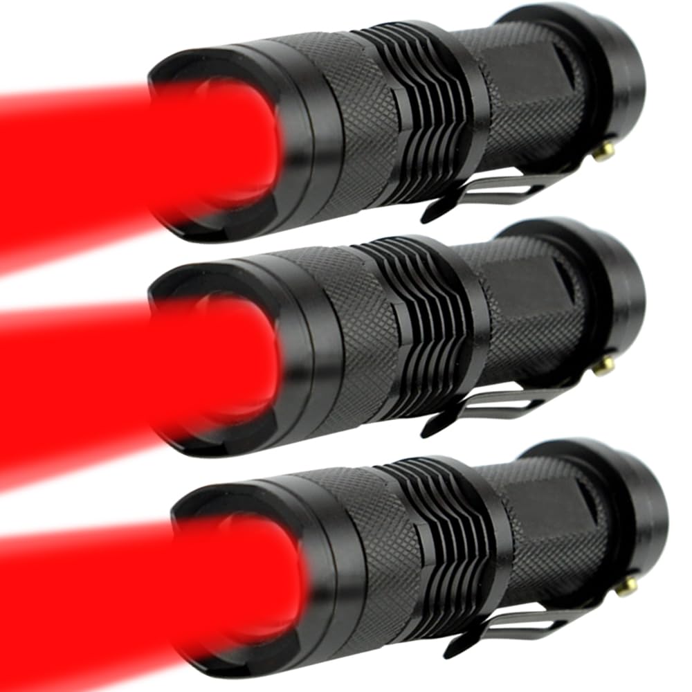High-Powered LED Red Light Flashlight 3-Pack - Rechargeable Hunting Flashlight for Astronomy, Night Vision, Outdoor Adventures & Emergency Use