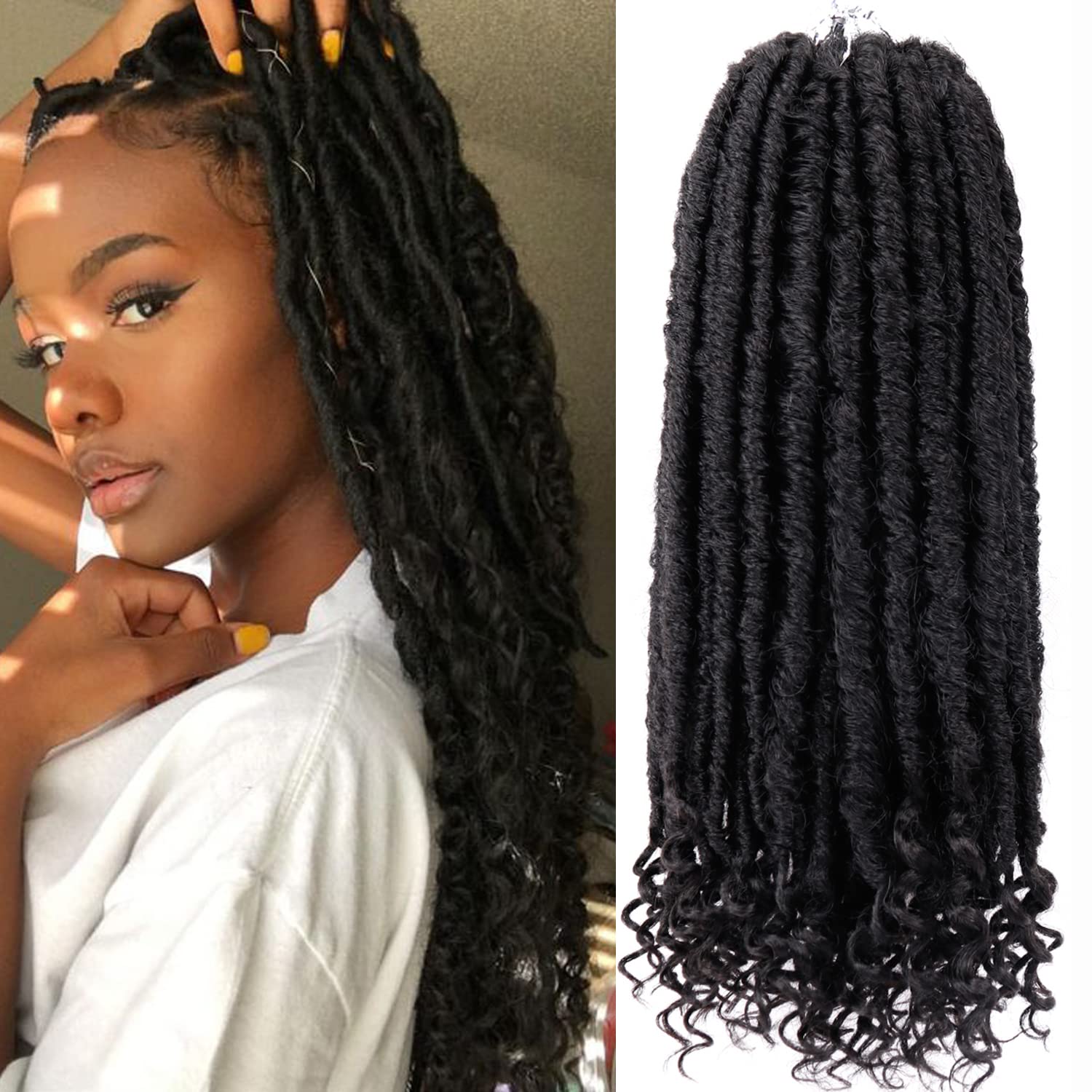 12 Inch Goddess Locs Crochet Hair - 6 Packs Straight Faux Locs for Black Women, Soft Synthetic Braiding Hair Extensions, Pre-Looped Curly Hair in 1B# for Everyday Wear, Parties, and Special Occasions