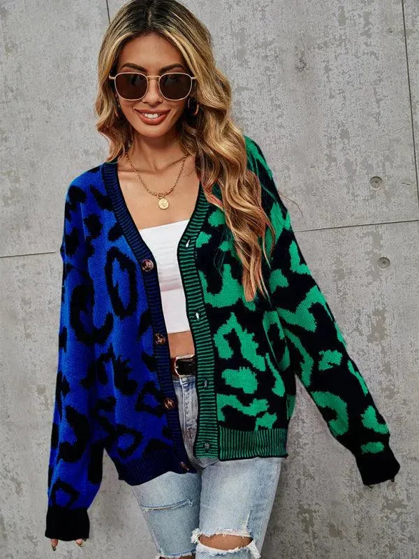 Stylish Leopard Print Oversized Knit Cardigan Sweater for Women - Cozy Fall & Winter Fashion - Perfect for Streetwear, Casual Outfits and Layering
