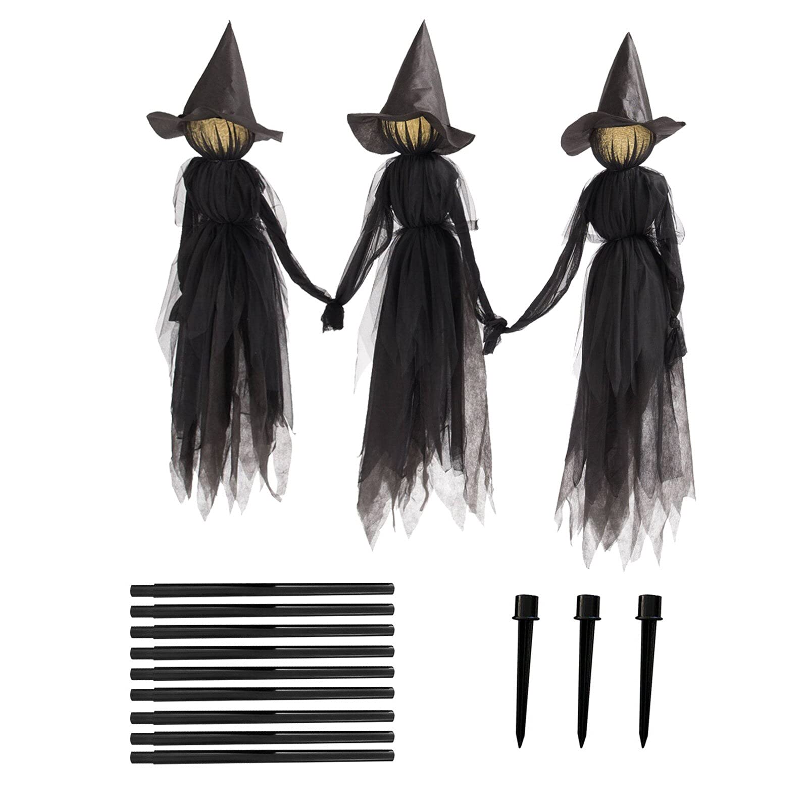 Voice Activated Glow-in-the-Dark Witch Halloween Decorations - 3-Person Hand-Holding Set for Spooky Party Supplies & Home Decor | Perfect for Indoor/Outdoor Halloween Displays & Themed Parties