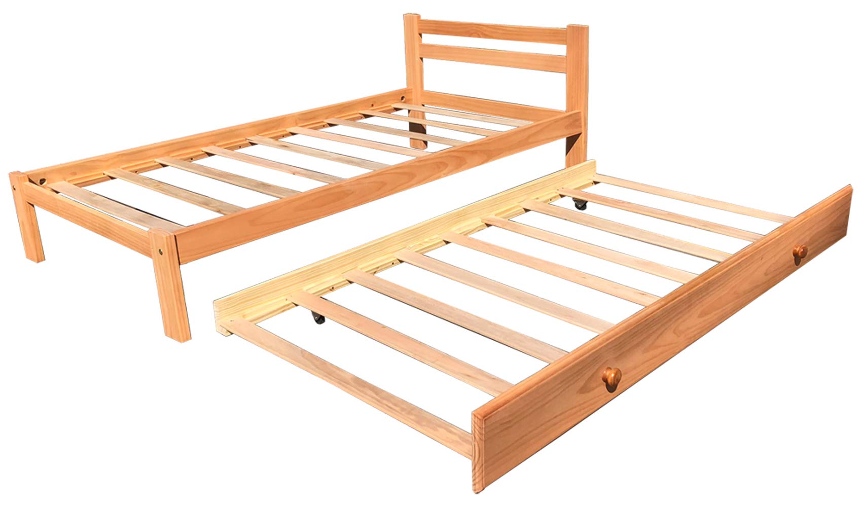 Amazonas Honey Pine Finish Twin Bed & Trundle - Solid Pine Wooden Trundle Bed with Hardwood Slats Support - Perfect for Boys, Girls & Kids Bedroom - Durable Wooden Bed Frame for Sleepovers & Small Spaces