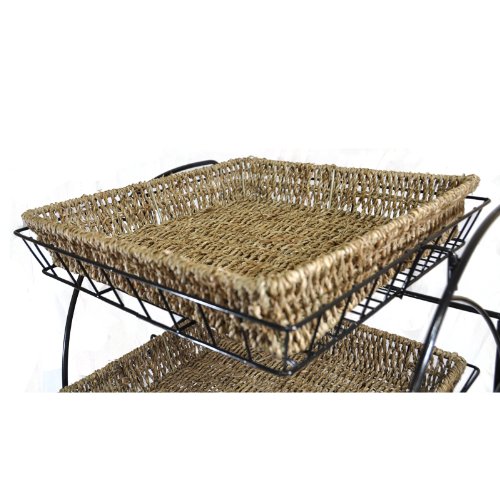 Tristan Triple Tiered Square Display Stand with Handwoven Seagrass Baskets - Rustic Home Decor for Bathroom, Kitchen & Bedroom Organization
