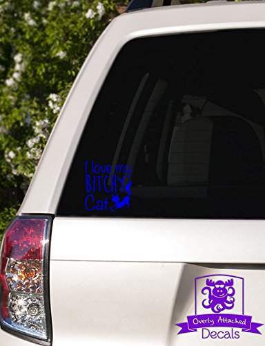 Funny 'I Love My Bitchy Cat' Vinyl Decal Sticker - 8 Inch Blue Car Window, Laptop, Phone Decoration - Perfect for Pet Lovers & Humor Enthusiasts