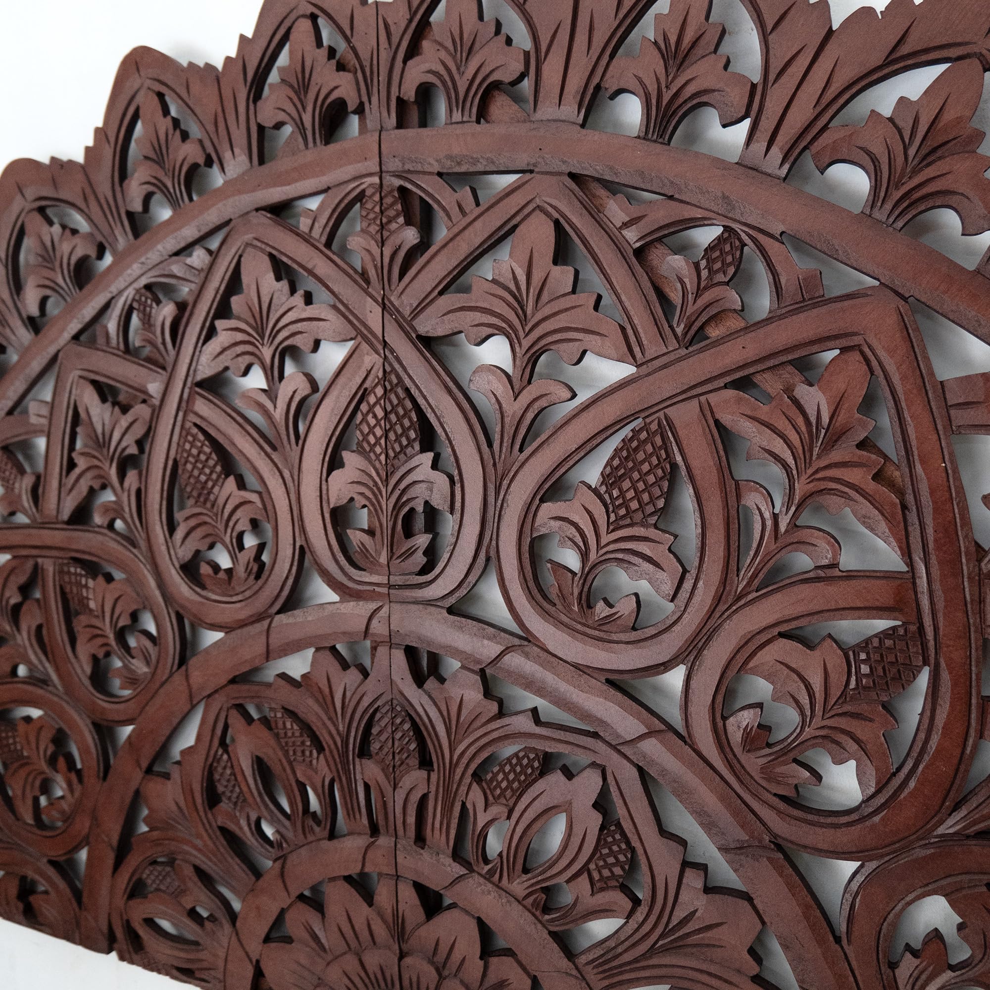 Rustic Half Moon King Wood Headboard - Carved Mahkota Dark Brown for Cal King Bed | Bedroom Decor