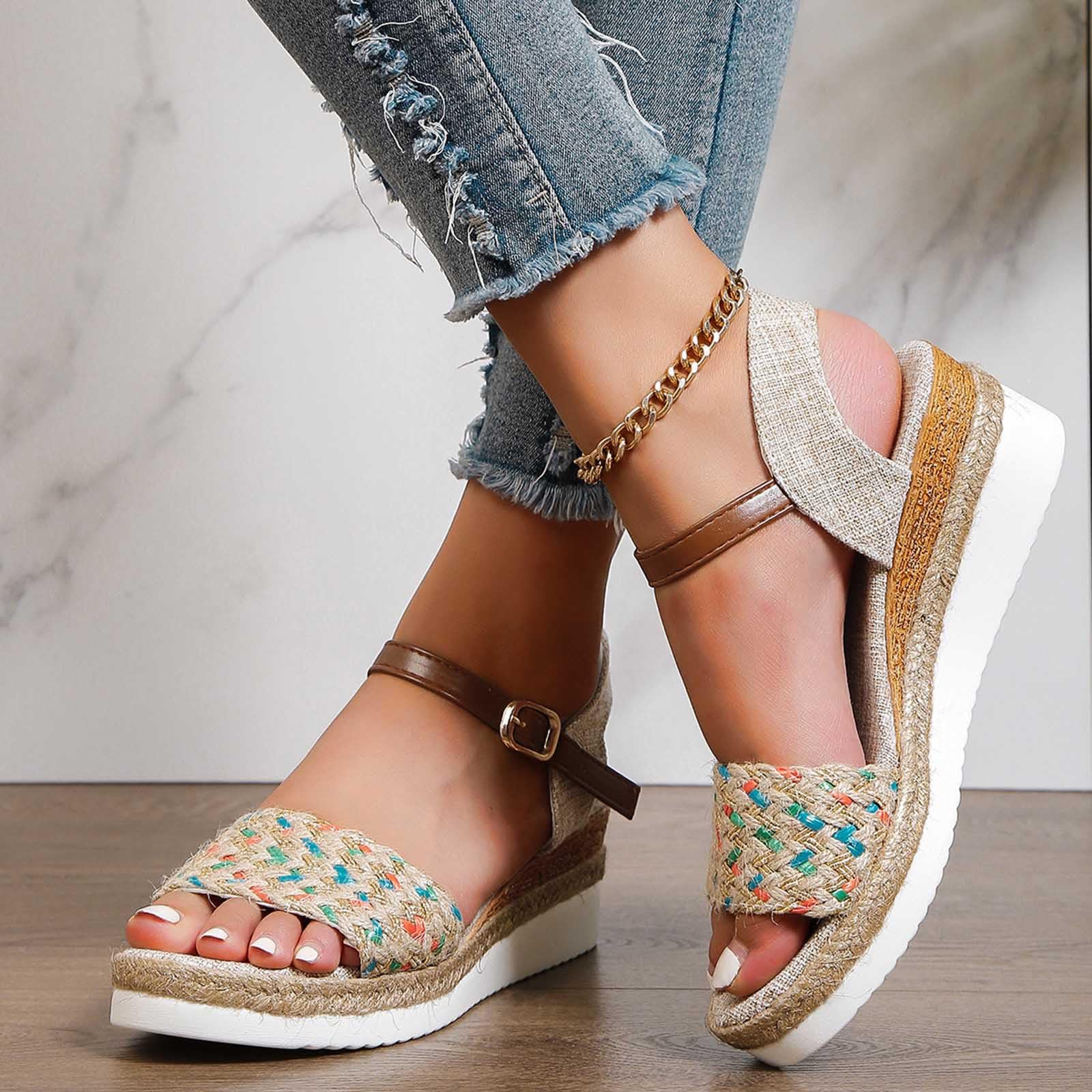 Oelaio Women's Summer Wedge Fish Mouth Roman Sandals - Comfortable Size 7 Beach Sandals for Women | Perfect for Vacation, Poolside & Casual Outfits