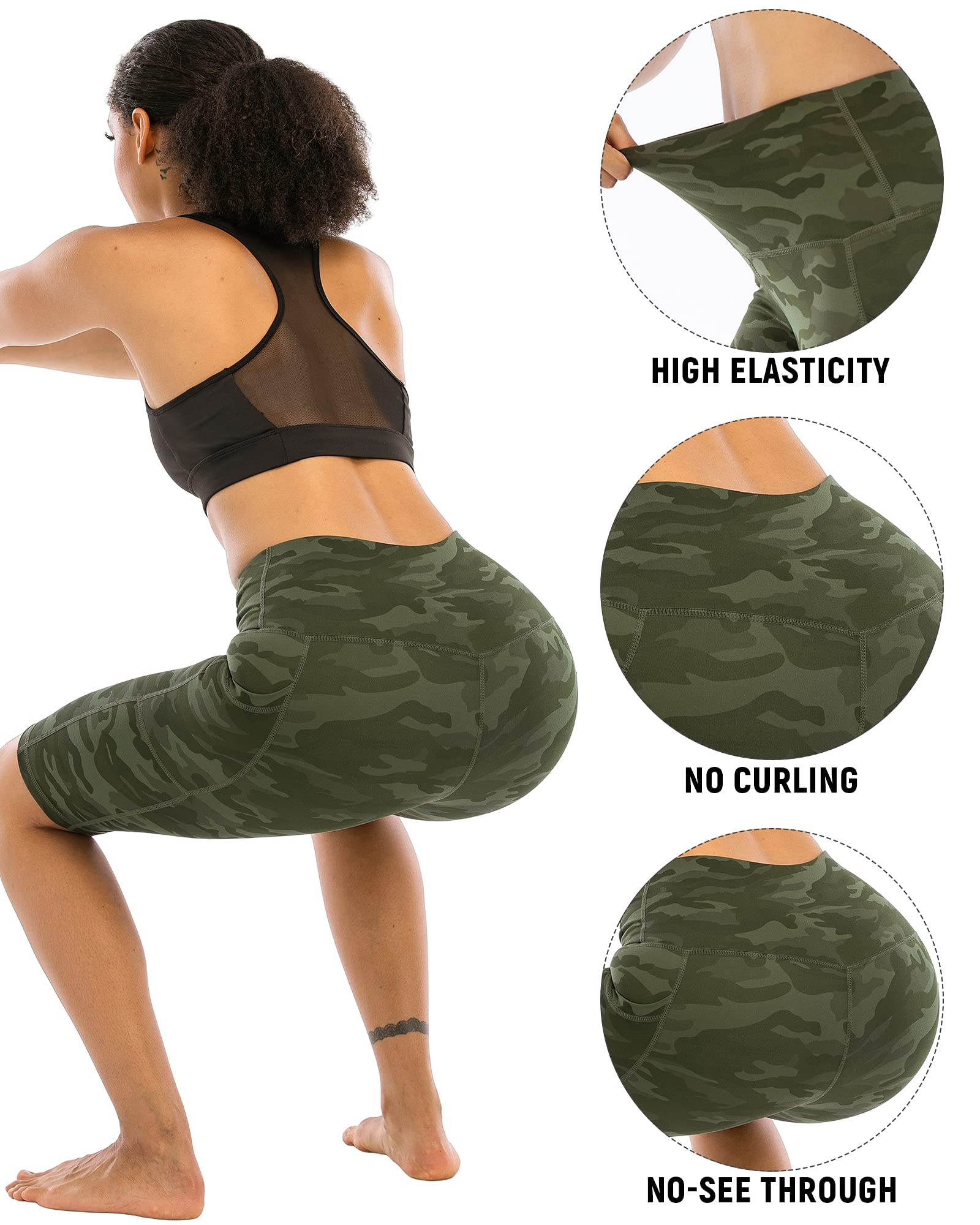 WHOUARE Women's High Waisted Yoga Shorts 4-Pack with Pockets - Breathable Athletic Running Shorts for Gym, Workout & Biking - Tummy Control Activewear (Perfect for Yoga, Cycling & Fitness Training)