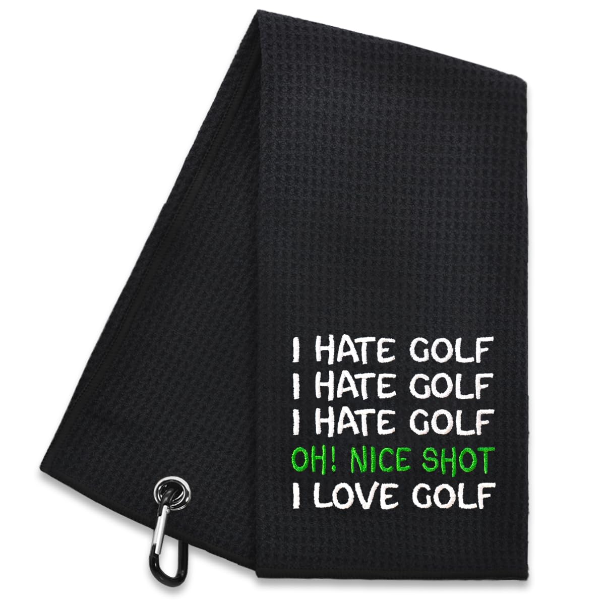 Premium Embroidered Golf Towel - Funny 'I Hate Golf Oh Nice Shot I Love Golf' Design - Perfect Golf Accessories for Men & Women - Ideal Golf Gift for Dad, Grandpa & Golf Lovers - Great for Courses, Tournaments & Retirement Gifts
