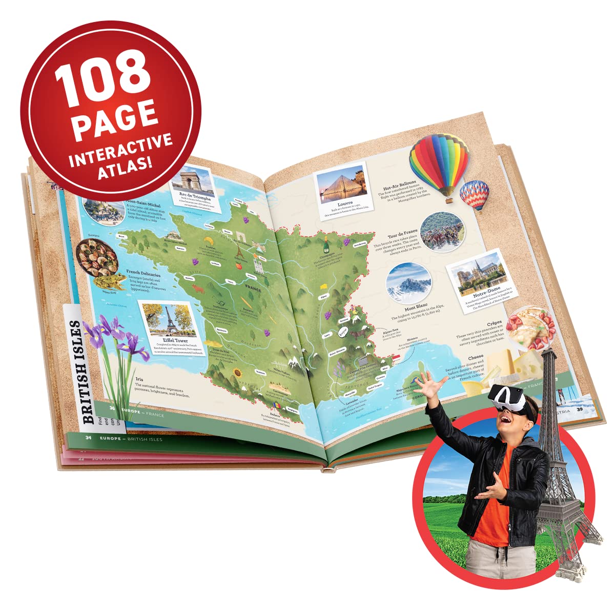 Interactive VR World Atlas Gift Box - Illustrated STEM Learning Activity Set for Kids Ages 8+ | Virtual Reality Geography Education & Classroom Teaching Aid