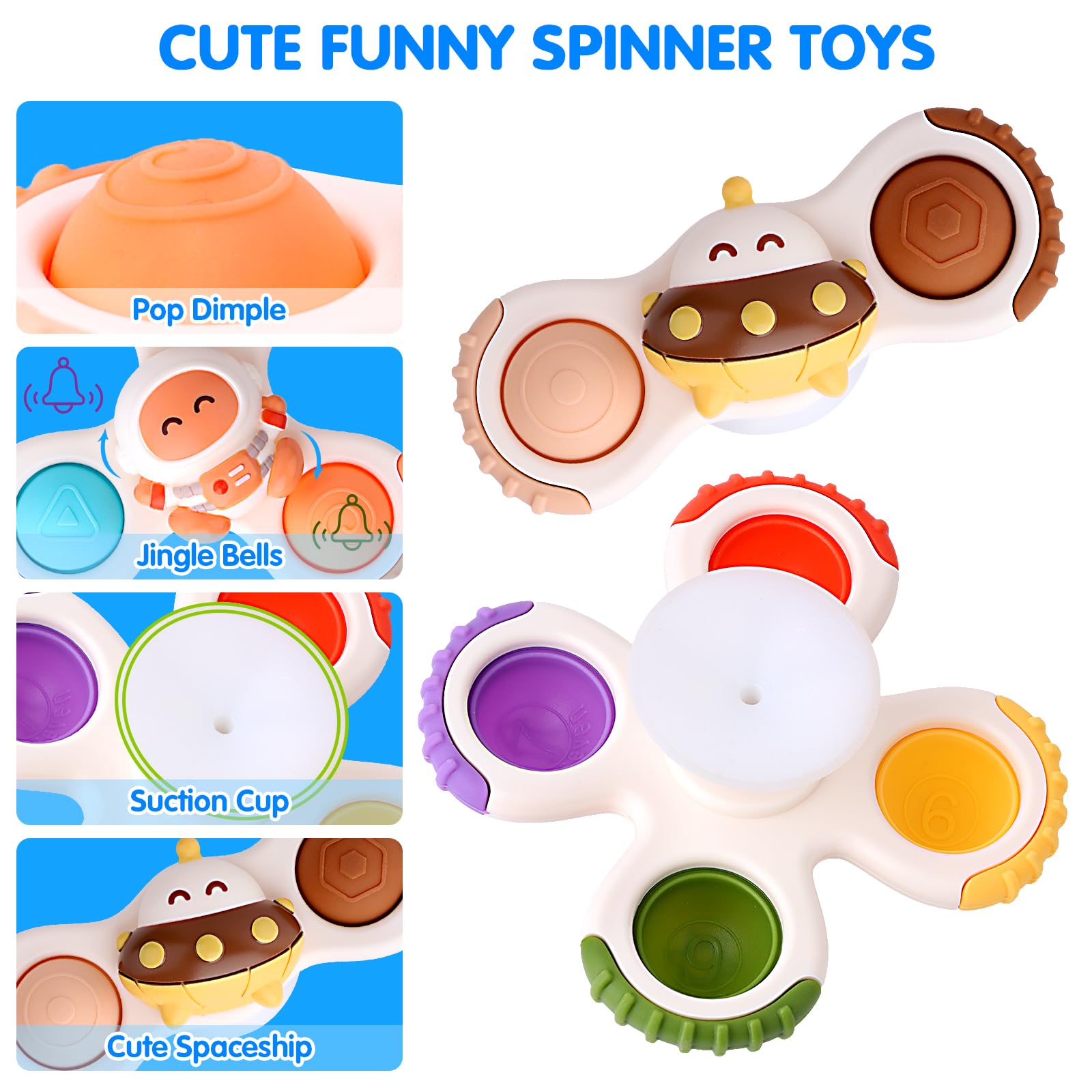 ZWYOIUG Suction Cup Spinner Toys for Toddlers 1-3 Years - 3 Pack Educational Spinning Bath Toys for Babies 12-24 Months | Sensory Learning Toys for Boys & Girls | Perfect for Bathtime Fun, Sensory Play & Early Childhood Development