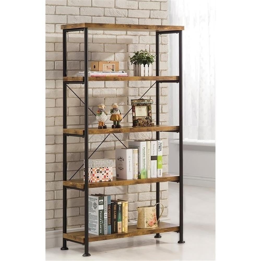 Allora 4-Shelf Wooden Bookcase in Antique Nutmeg Finish - Stylish Storage for Books, Decor & Home Office Organization