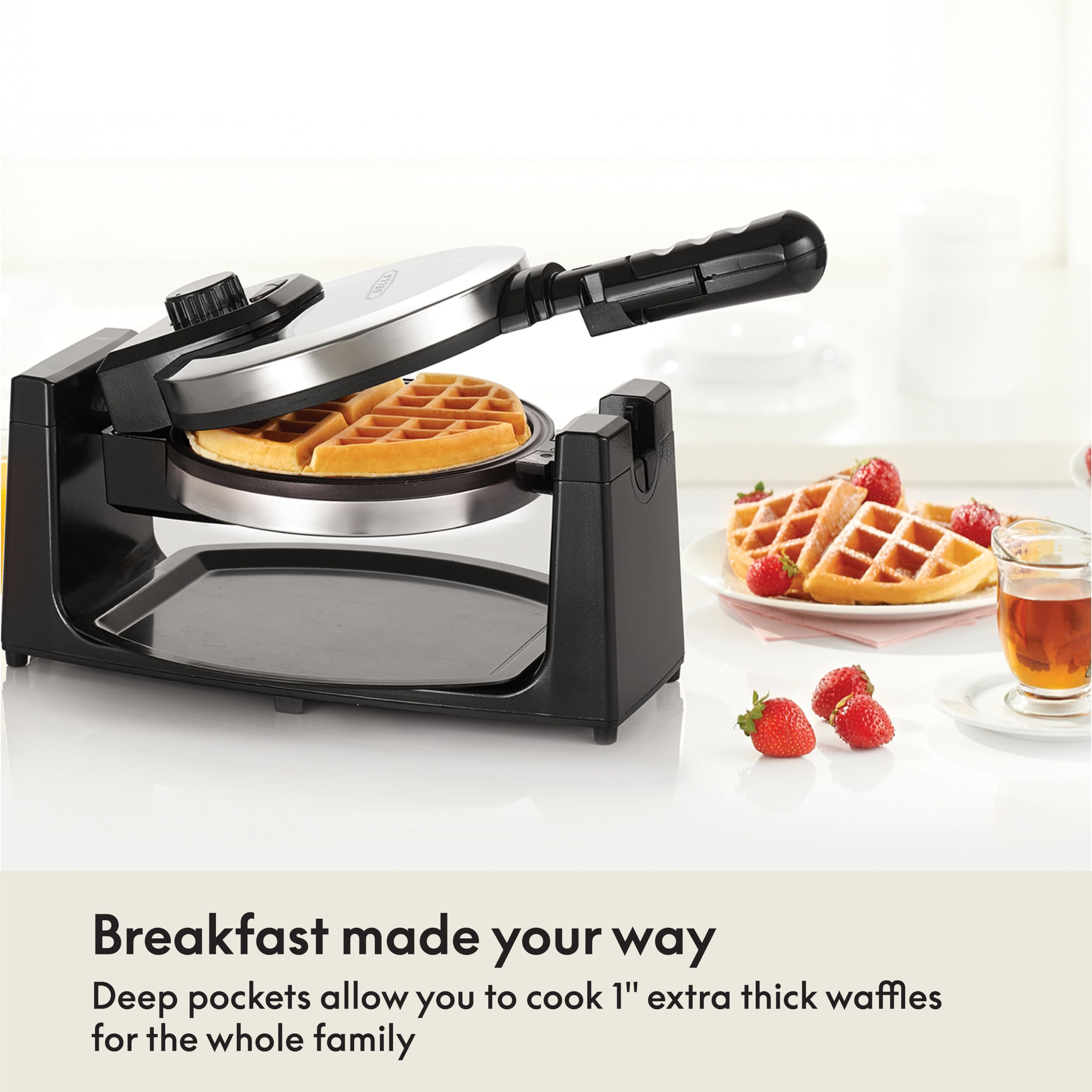 Bella Classic Rotating Belgian Waffle Maker - Nonstick Plates, Adjustable Browning, Removable Drip Tray & Cool Touch Handles - Stainless Steel Waffle Iron for Breakfast, Brunch & Family Gatherings
