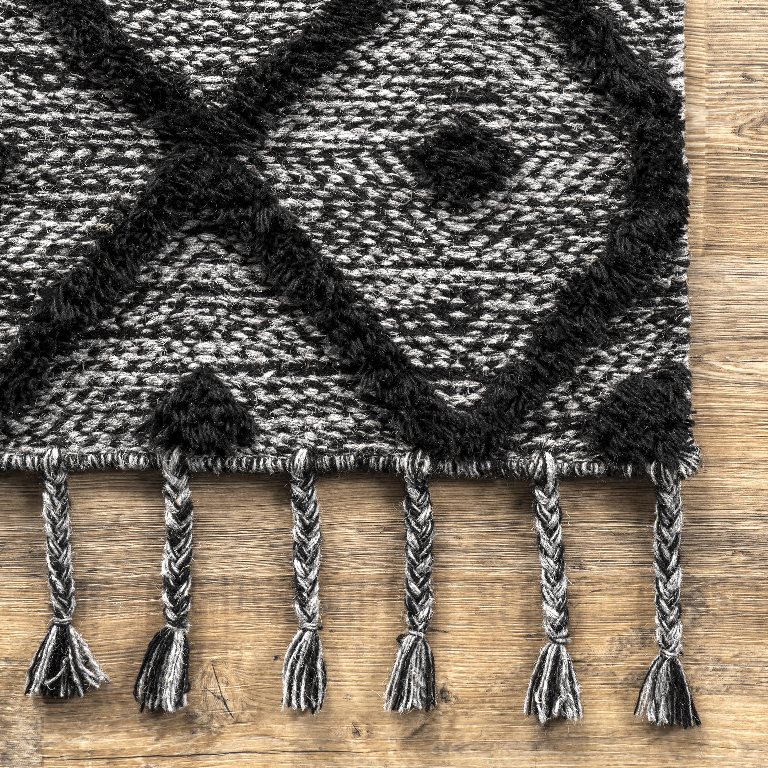 Diamond Textured Trellis Tassel Rug - Dark Grey Area Rug for Living Room, Bedroom & Home Decor | Soft & Durable Handmade Carpet