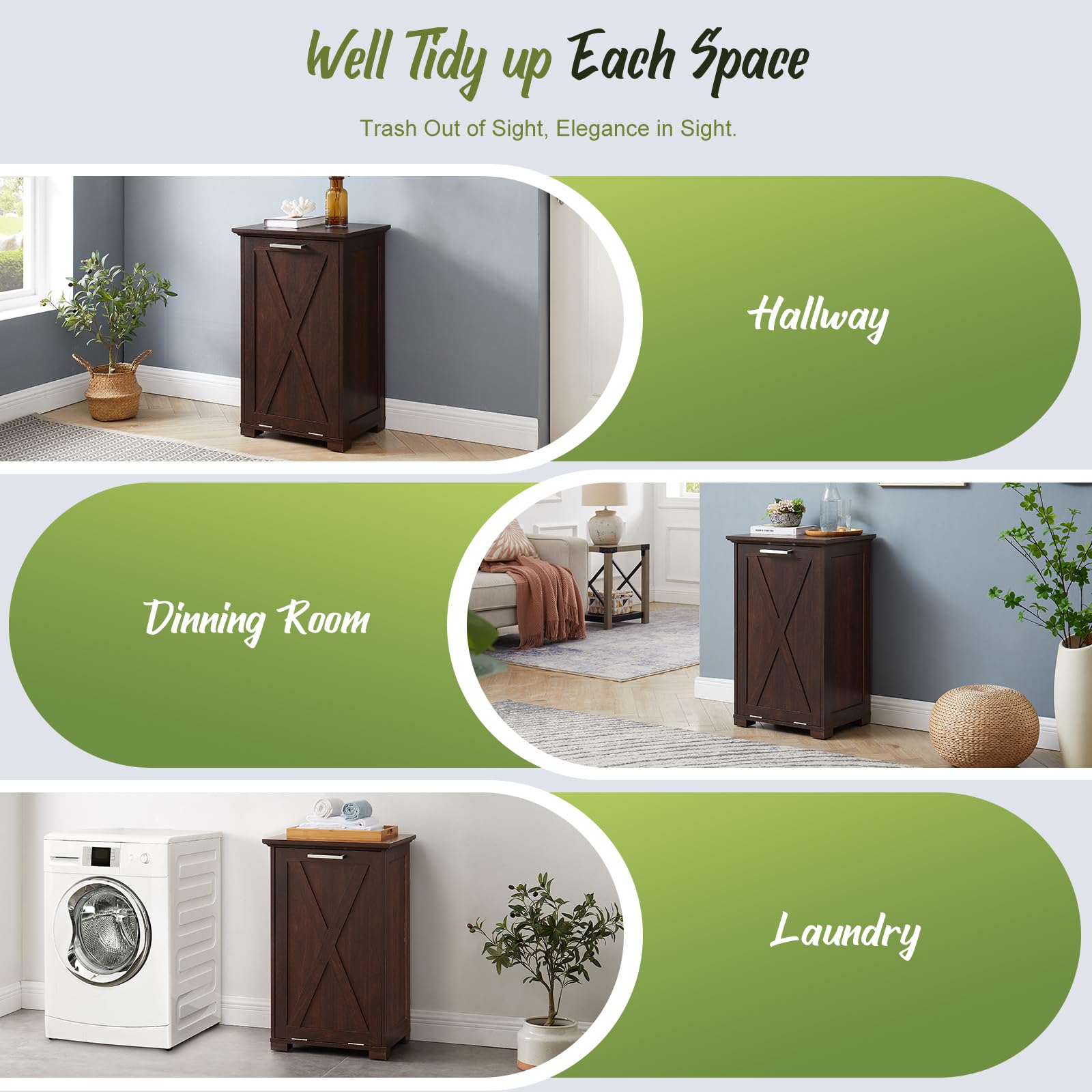 10-Gallon Pull-Out Trash Can Cabinet with Deodorizer - Tilt Out Recycling Garbage Bin with Spacious Wood Top (Espresso) - Perfect for Kitchen, Bedroom, Laundry Room Organization & Waste Management