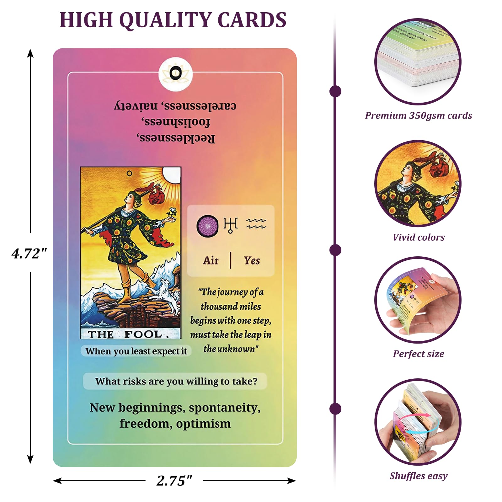 Beginner Tarot Cards Deck with Guide Book - Classic Tarot Cards with Meanings Printed - Perfect for Tarot Learning, Divination Practice & Spiritual Growth