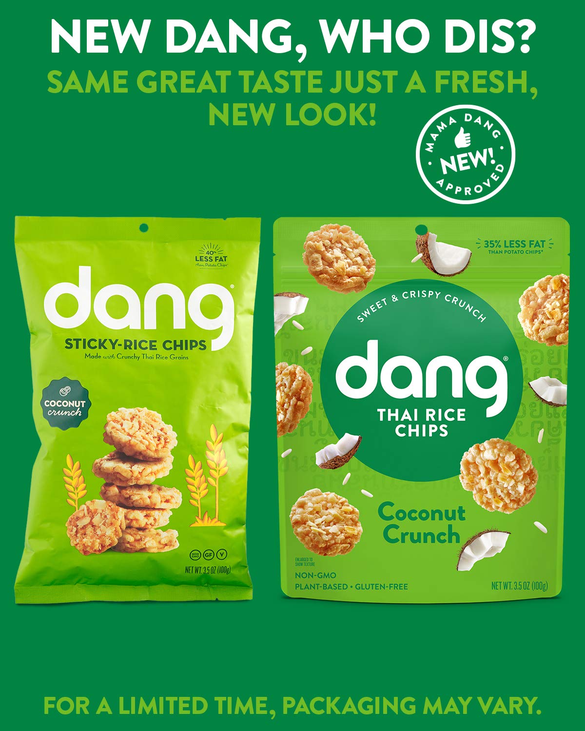 Dang Thai Rice Chips Coconut Crunch - 4 Pack Vegan Gluten Free Non-GMO Rice Crisps | Healthy Whole Food Snacks | 3.5oz Resealable Bags | Perfect for Office, School & On-the-Go Snacking