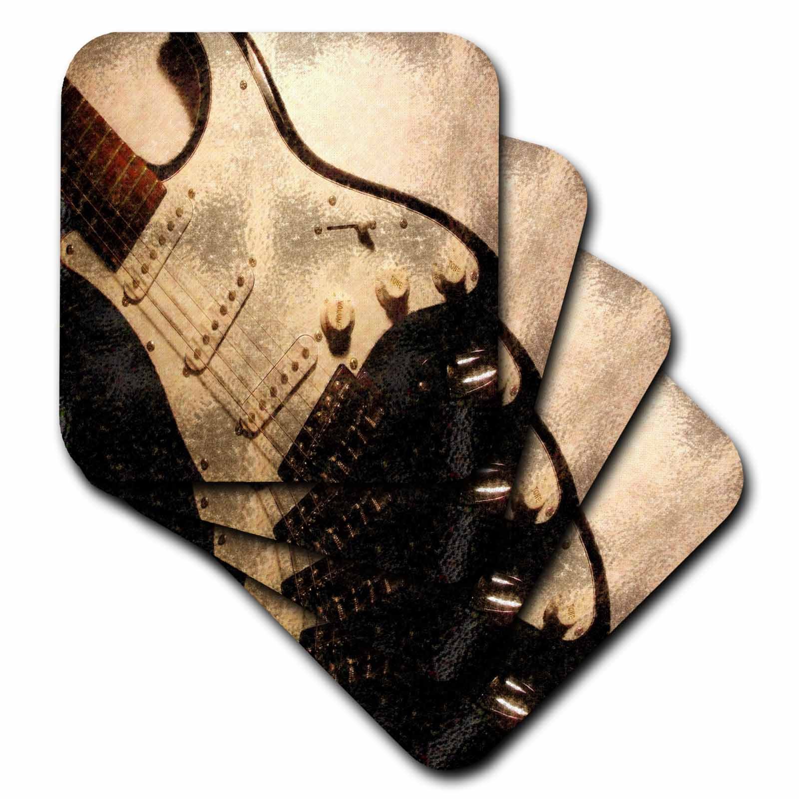 3D Rose Vintage Electric Guitar Abstract Design Soft Coasters - Set of 8 Non-Slip Drink Pads for Home Bar, Coffee Table & Office Decor (CST_60674_2)