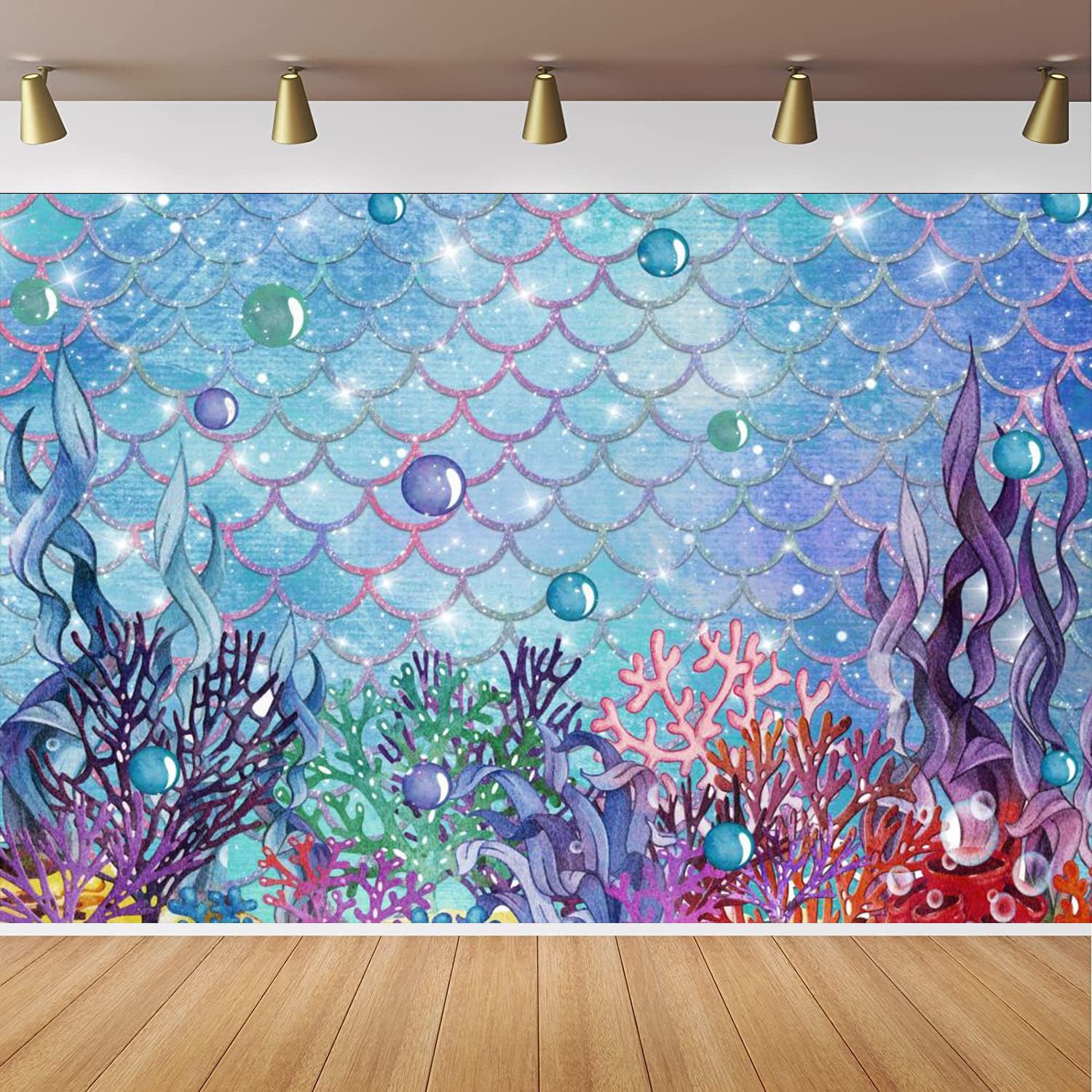 Under The Sea Mermaid Backdrop - 5x3ft Glitter Pearl Seabed Photography Background for Mermaid Birthday Party, Baby Shower & Underwater Theme Decor | Perfect for Birthday Photography, Baby Showers, Themed Parties & Event Decorations