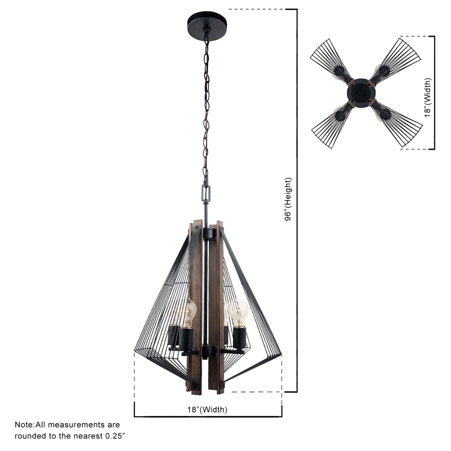 Zenith 4-Light Black & Wood Dimmable Pendant Light Fixture for Kitchen Island, Dining Room, or Living Room Ceiling Lighting