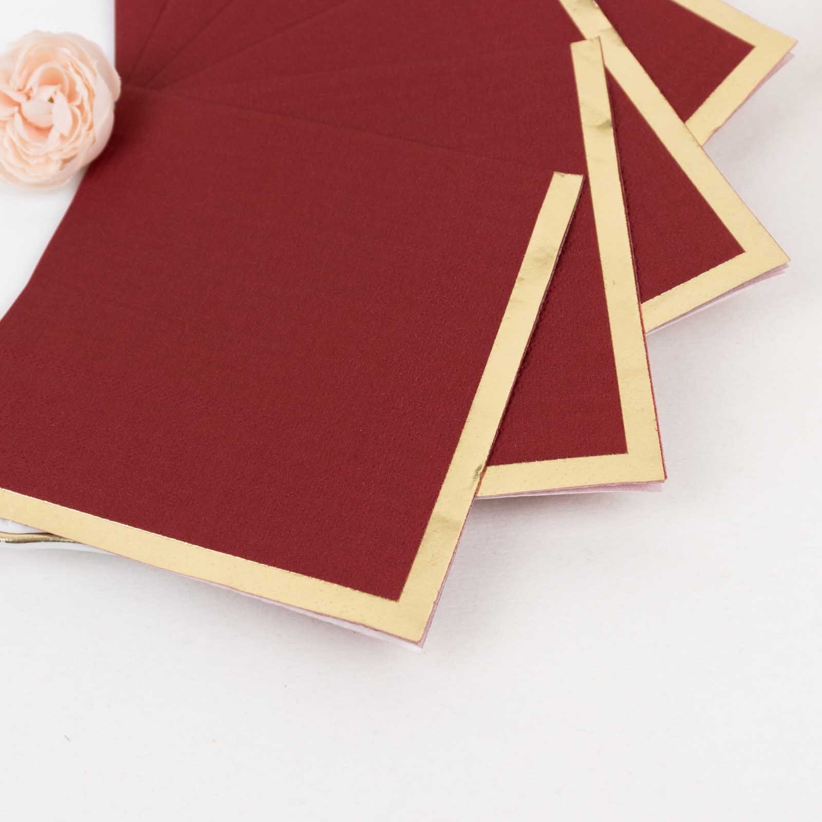 50 Soft 2-Ply Disposable Dinner Cocktail Napkins with Gold Foil Edge - Elegant Party Tableware for Weddings, Events & Home Entertaining