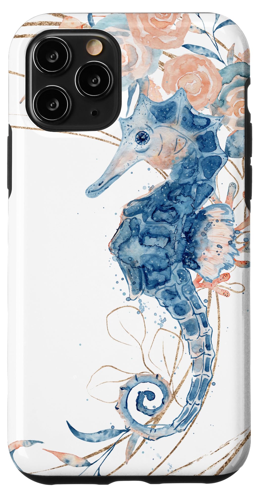 iPhone 11 Pro Case - Watercolor Seahorse & Floral Design in Blue, Pink & White | Artistic Protective Cover for Everyday Use, Travel & Gifting