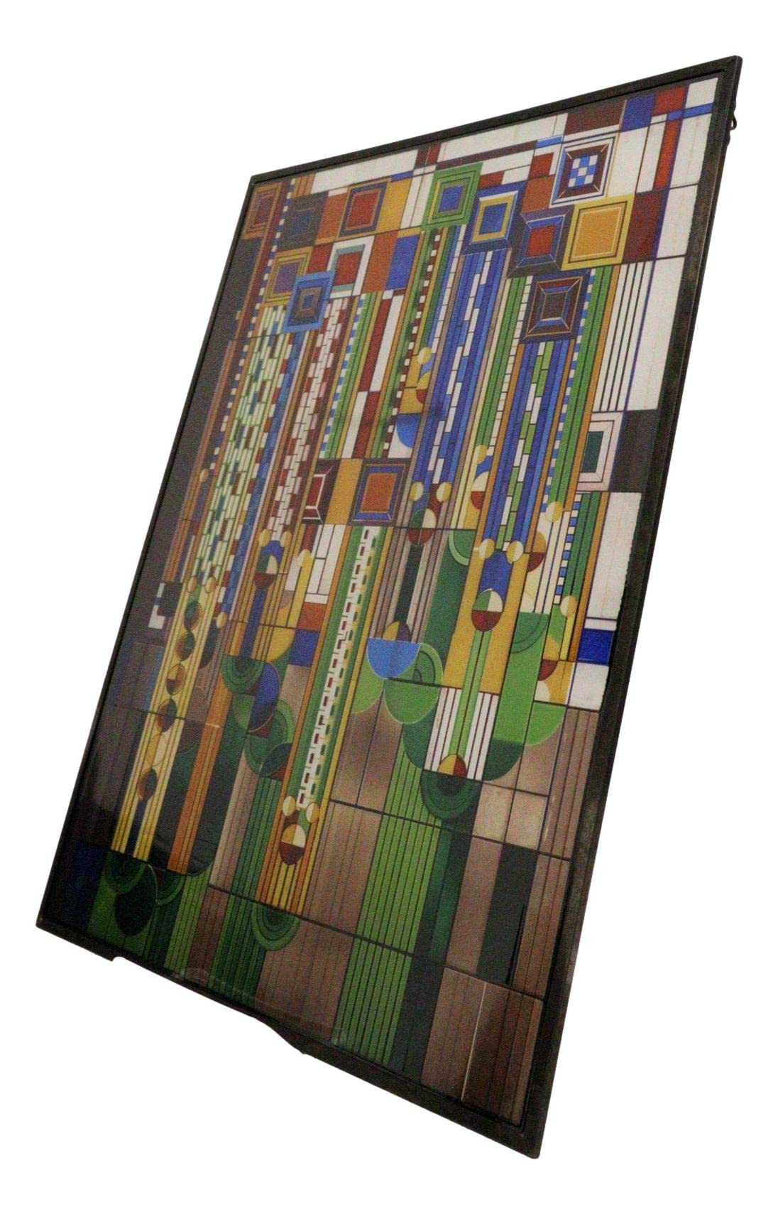 Ebros Frank Lloyd Wright Inspired Metal Framed Saguaro Cactus Stained Glass Wall Art - Southwestern Home Decor for Living Room, Bedroom & Office