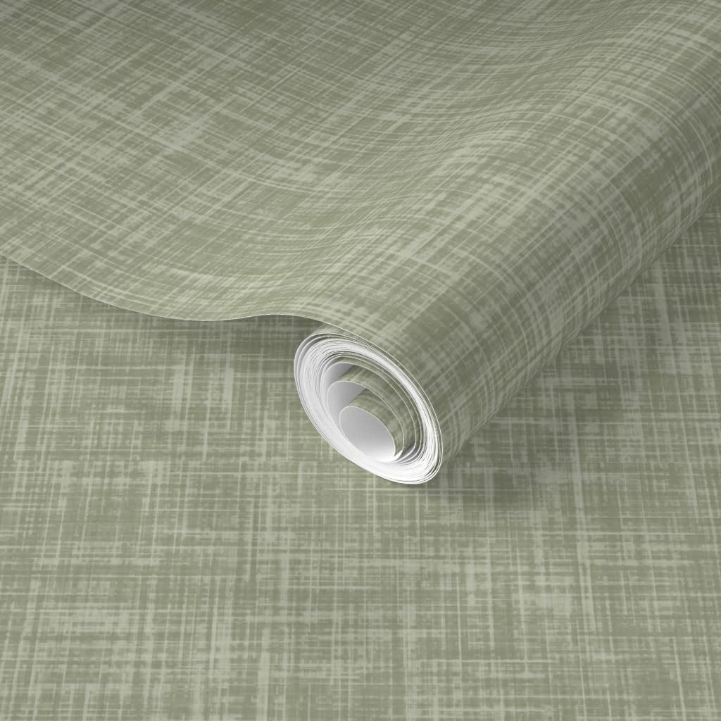 Removable Wallpaper 12ft x 2ft - Sage Green & Gray Faux Textured Peel & Stick Wallpaper for Bedroom, Living Room, Nursery | Easy to Install & Remove | Spoonflower