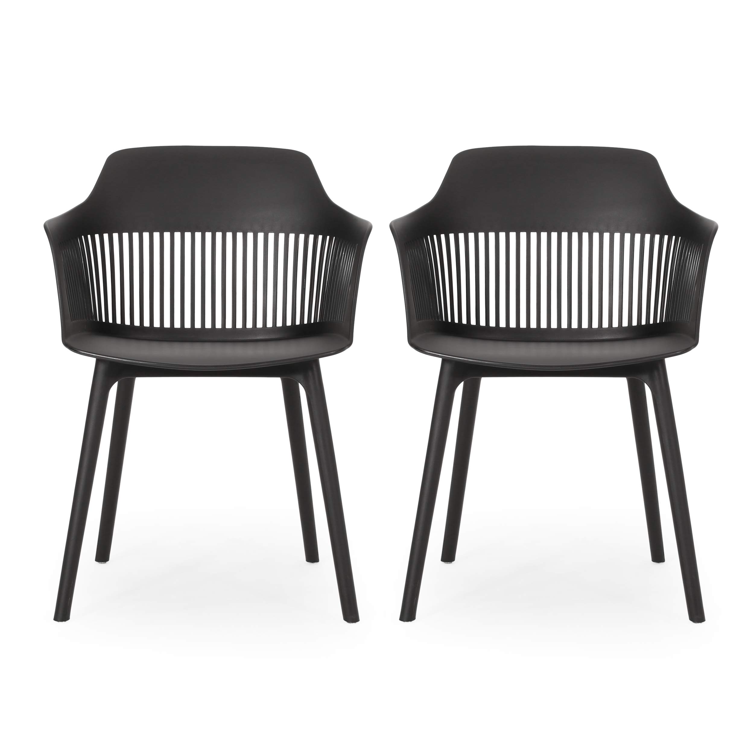 Christopher Knight Home Ladonna Outdoor Dining Chairs (Set of 2) - Black Polypropylene Patio Furniture for Garden, Poolside, and Backyard Dining