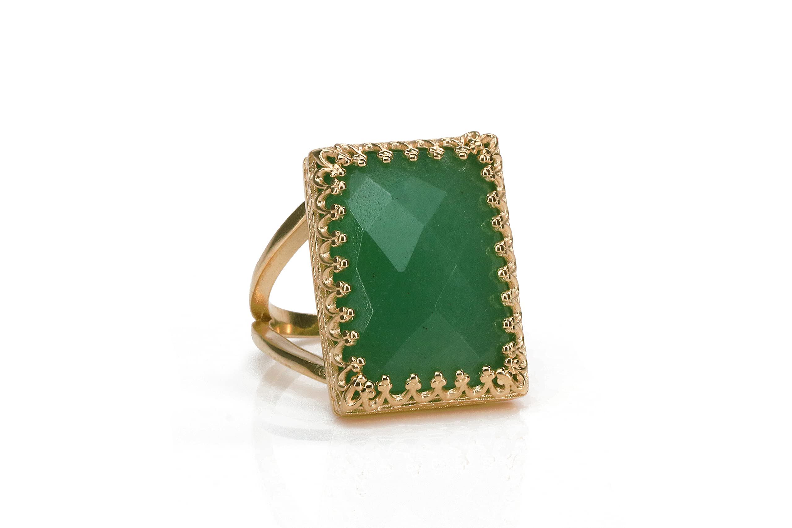 Handcrafted 14K Gold-Filled Aventurine Ring for Women - Royalty-Inspired Rectangular Gemstone Jewelry - Artisan Made with Gift Box - Perfect for Weddings, Anniversaries & Special Occasions