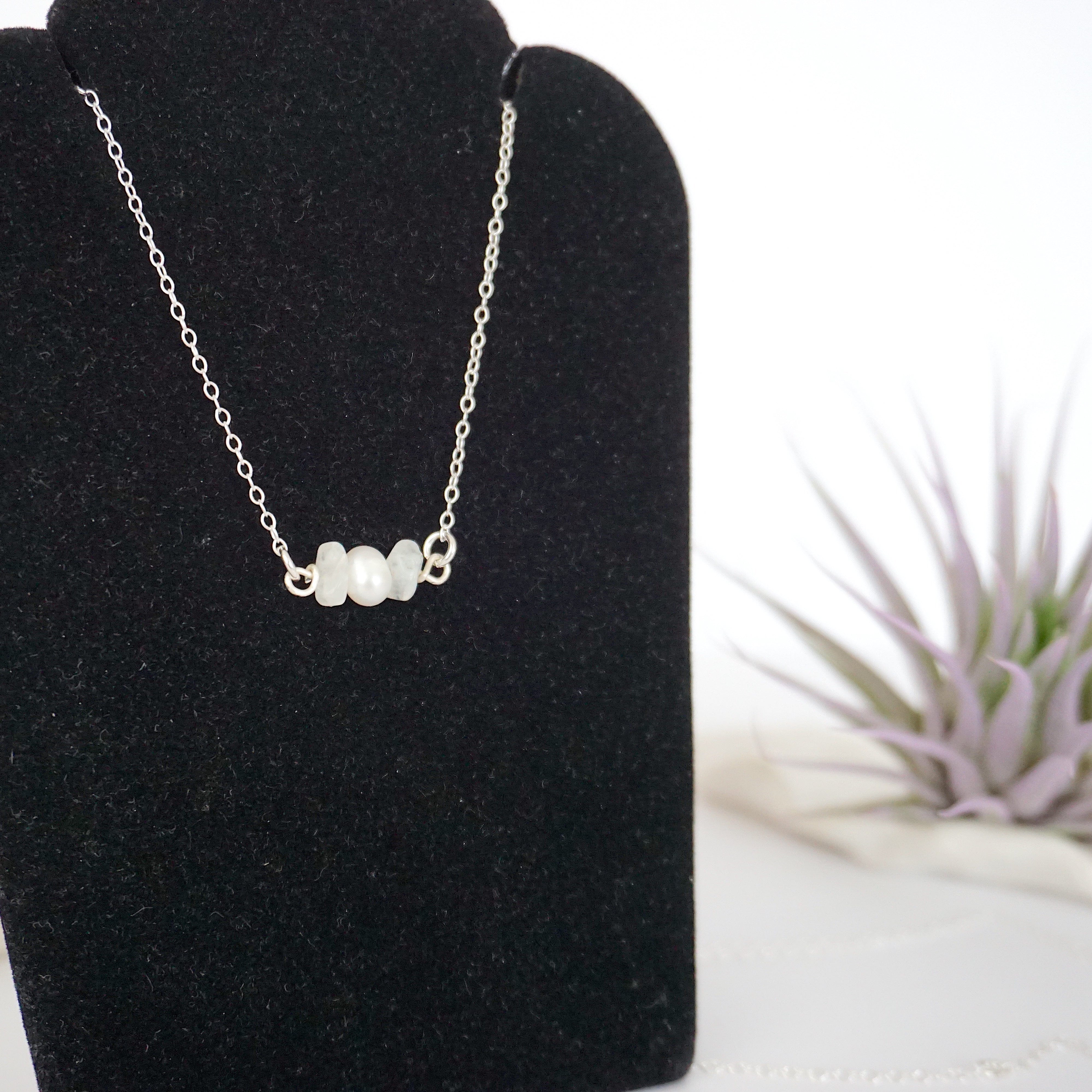 Moonstone & Pearl Charm Necklace – Elegant Boho Jewelry for Women | Perfect for Weddings, Date Nights & Gifts