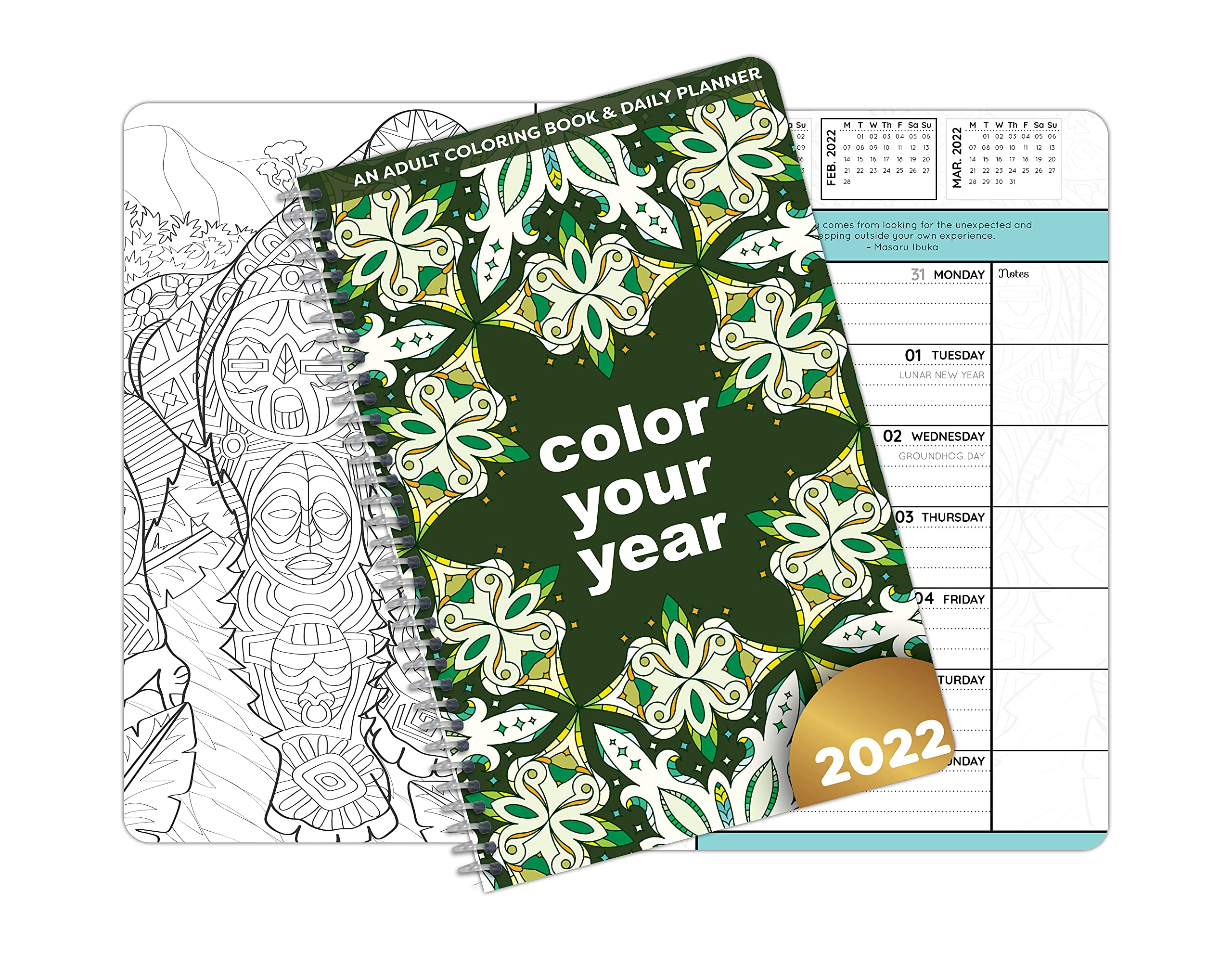 2022 Dated Adult Coloring Book & Daily Planner - Spiral Bound Calendar Organizer 5.5 x 8.5 Inches | Gift for Women, Sister, Mother | Stress Relief, Creative Journaling, Productivity Tracking