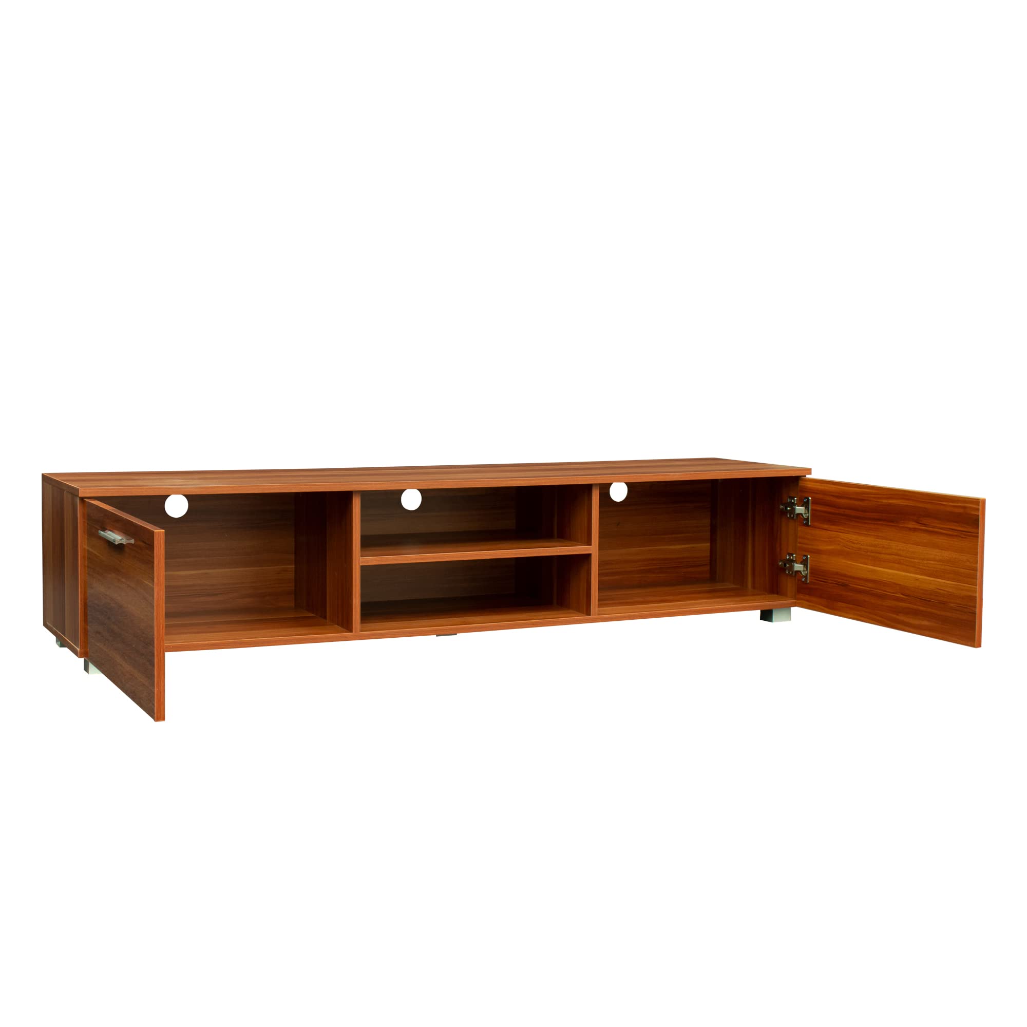 Goujxcy 70 Inch TV Stand with 2 Storage Cabinets & Open Shelves - Solid Wood Entertainment Center Media Console Table for Living Room, Bedroom (Brown) - Perfect for TV, Gaming & Home Theater Setup
