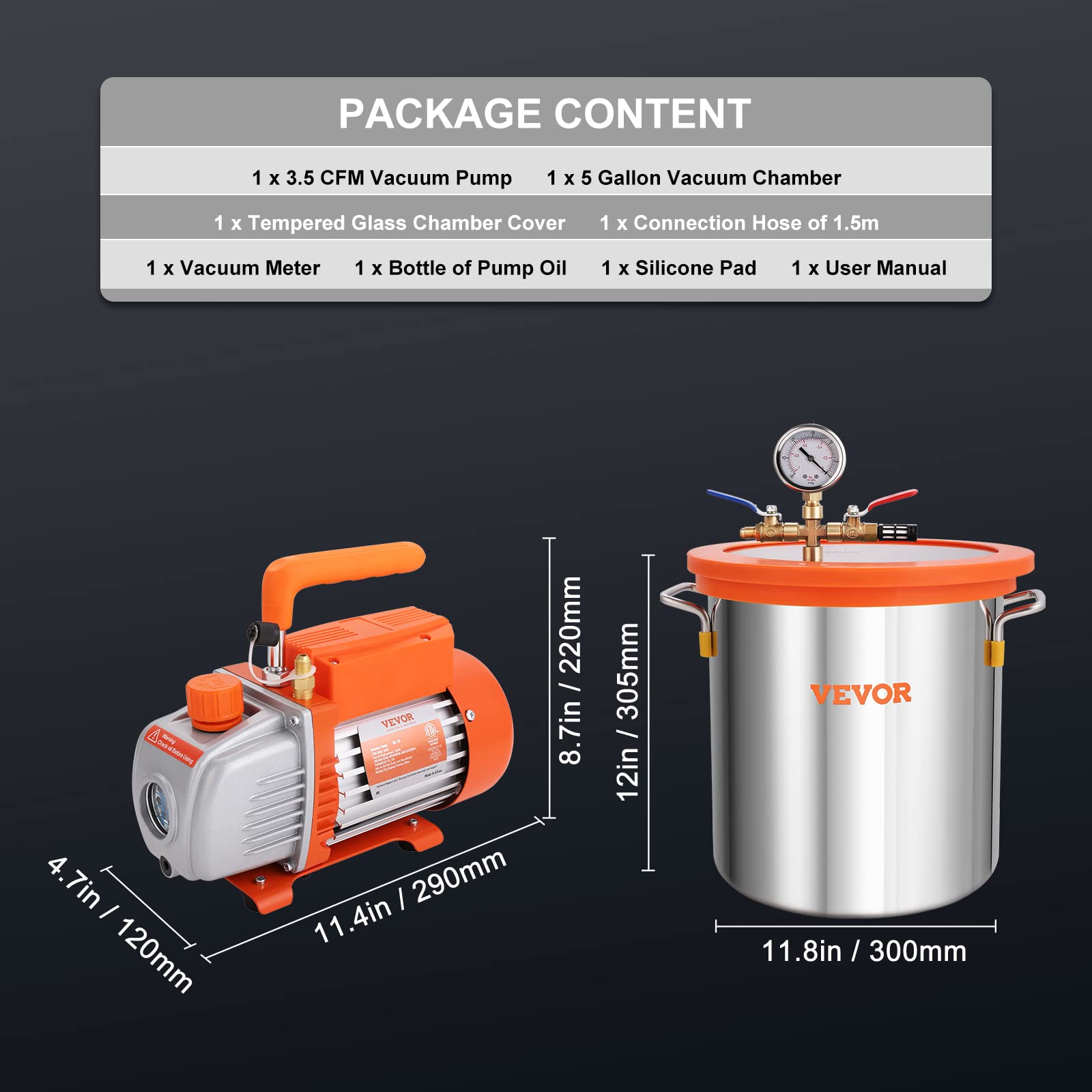 VEVOR 5 Gallon Vacuum Chamber Kit with 3.5 CFM Pump & Tempered Glass Lid - Includes 250ml Oil Bottle for Wood Stabilization, Silicone & Epoxy Degassing - Perfect for Resin Casting, Woodworking & DIY Projects