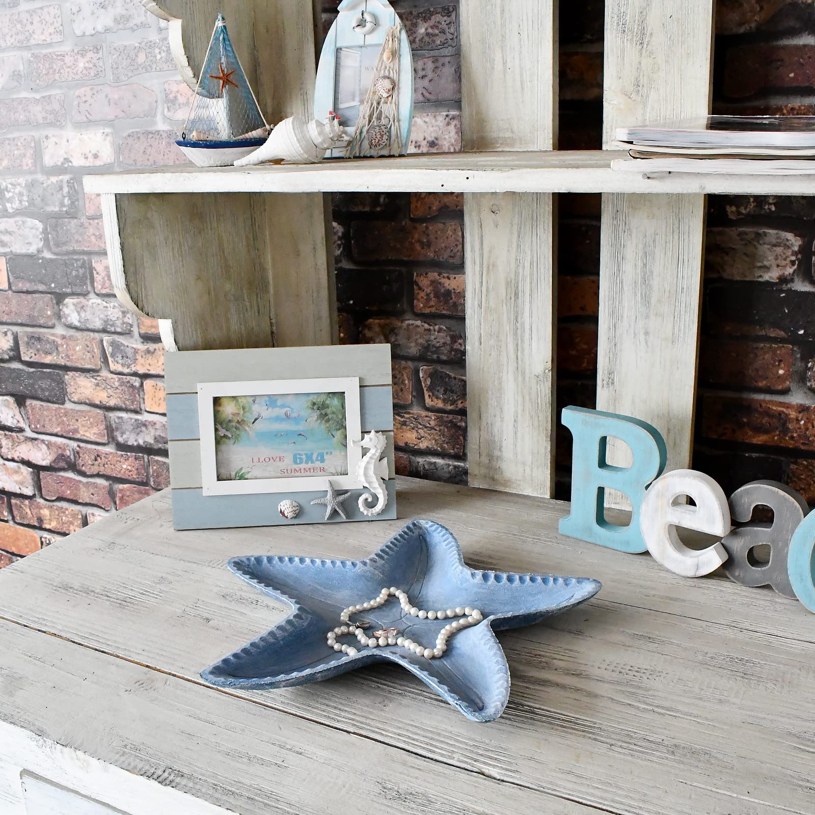 Decorative Starfish Candle Holders - 13.7 Inch Resin Tealight Tray for Table Centerpiece, Coastal Home Decor (Dark Blue) | Perfect for Beach Weddings, Bathroom Vanity, and Coastal-Themed Dining Room Decor