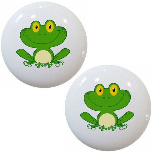 Set of 2 Smiling Frog Ceramic Cabinet Drawer Pull Knobs - Whimsical Kitchen & Bathroom Hardware for Cabinets, Dressers & Furniture - Perfect for Home Decor & DIY Upgrades