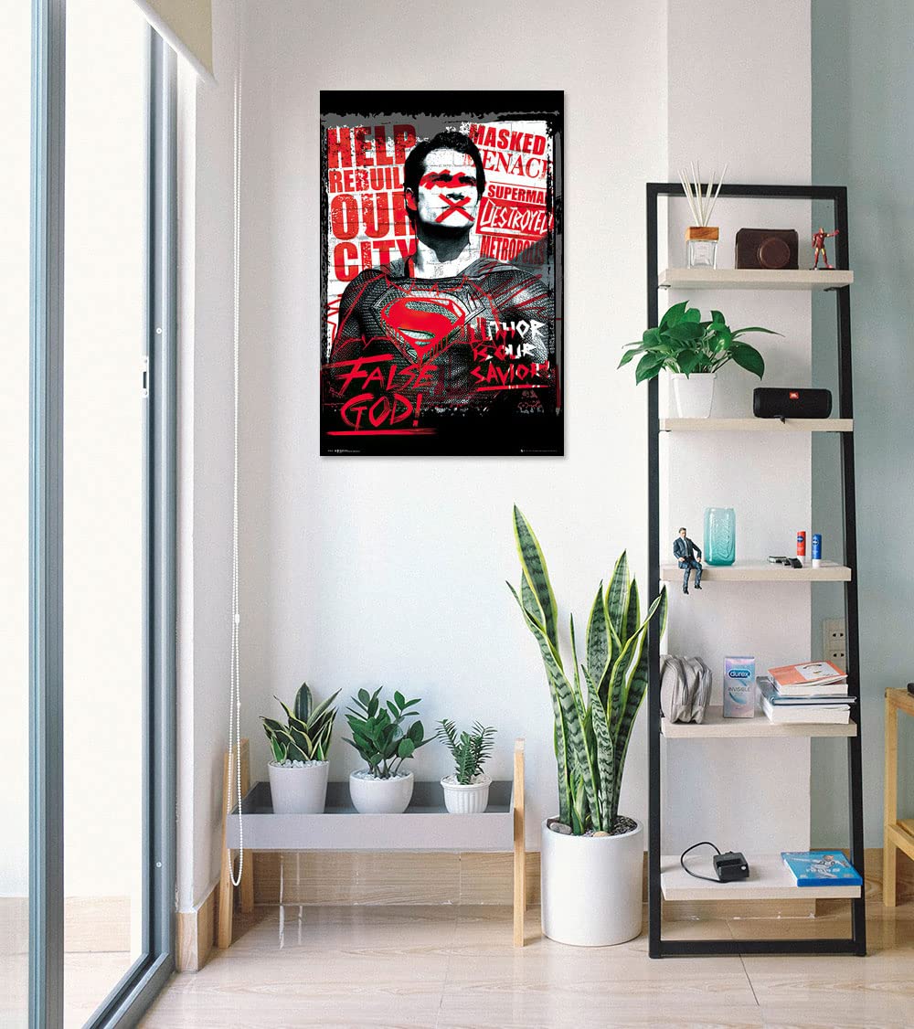 Batman vs Superman Dawn of Justice Movie Poster - 24x36 Inch Premium Quality Wall Art Print (Superman False God Version) - Perfect for Home Theater, Man Cave, or Comic Book Fan Decor