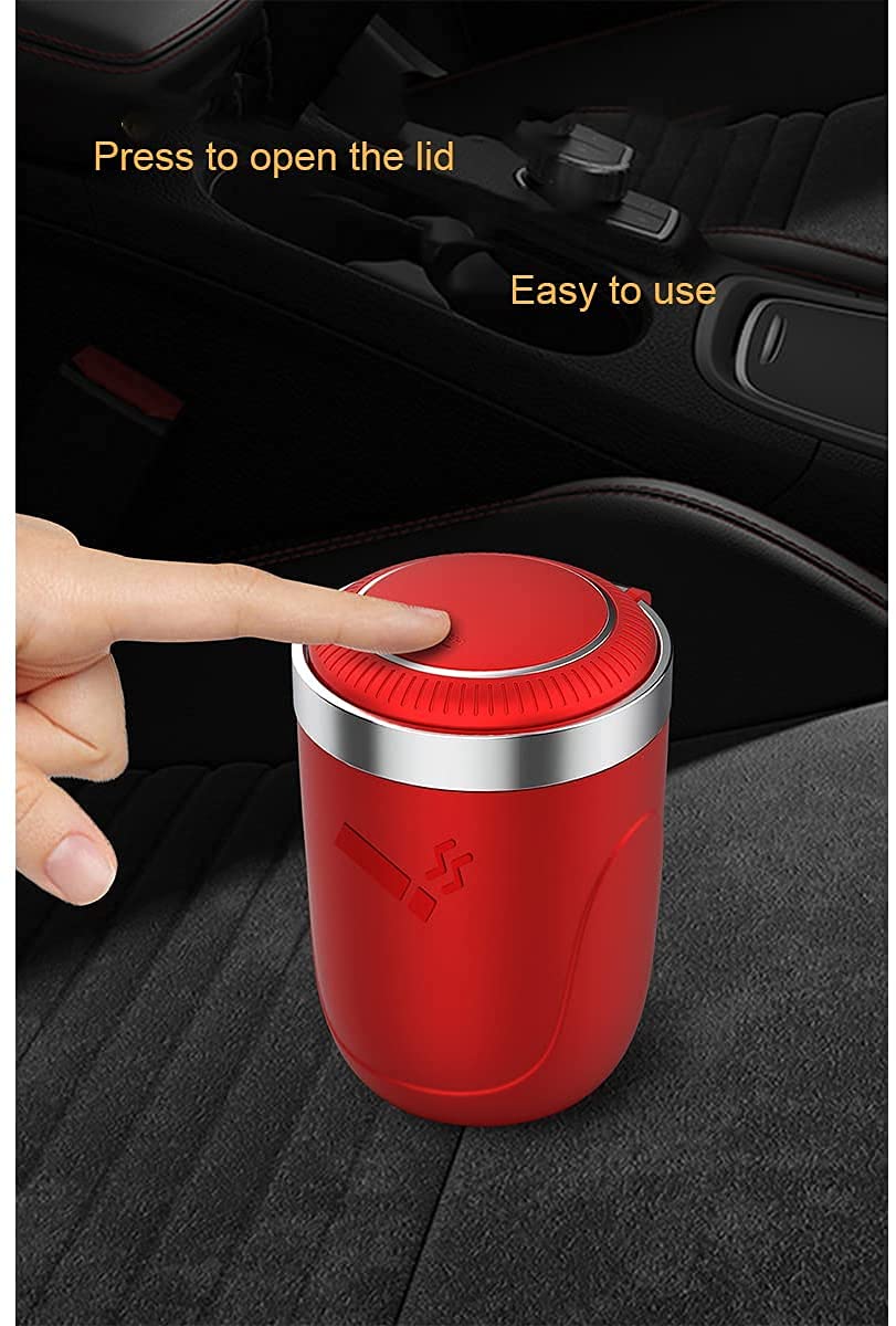 2PCS Smokeless Car Ashtray with Lid - Odor Proof & Detachable Stainless Steel Cigarette Tray with Blue LED Light, Fits Most Car Cup Holders | Easy Clean Car Accessory for Road Trips & Smoking Drivers (Red)