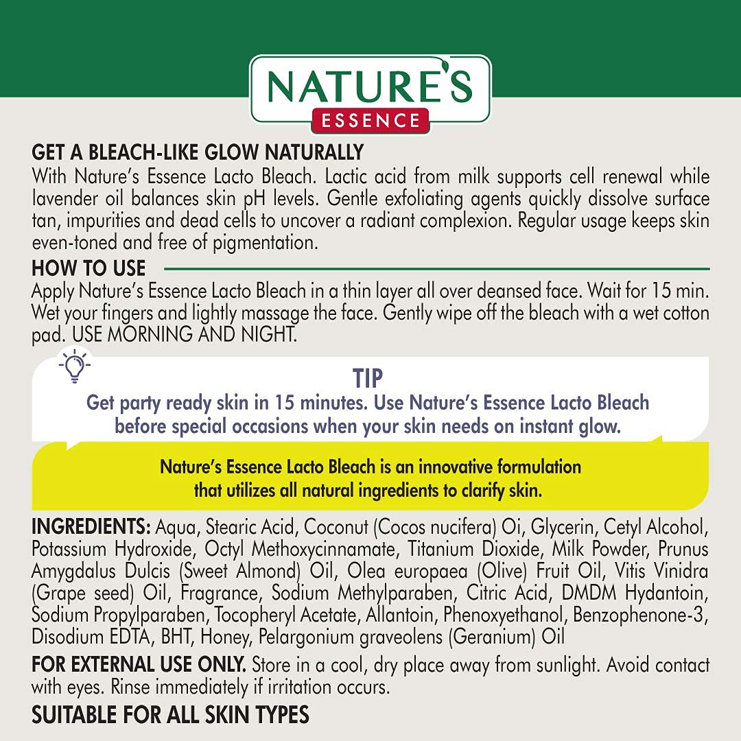 Nature's 4 Natures Lacto Bleach Tan Removal Cream with Milk & Honey - 50gm | Skin Brightening & Whitening Treatment | Perfect for Face, Hands & Body | Dark Spot Corrector for Summer & Sun Exposure