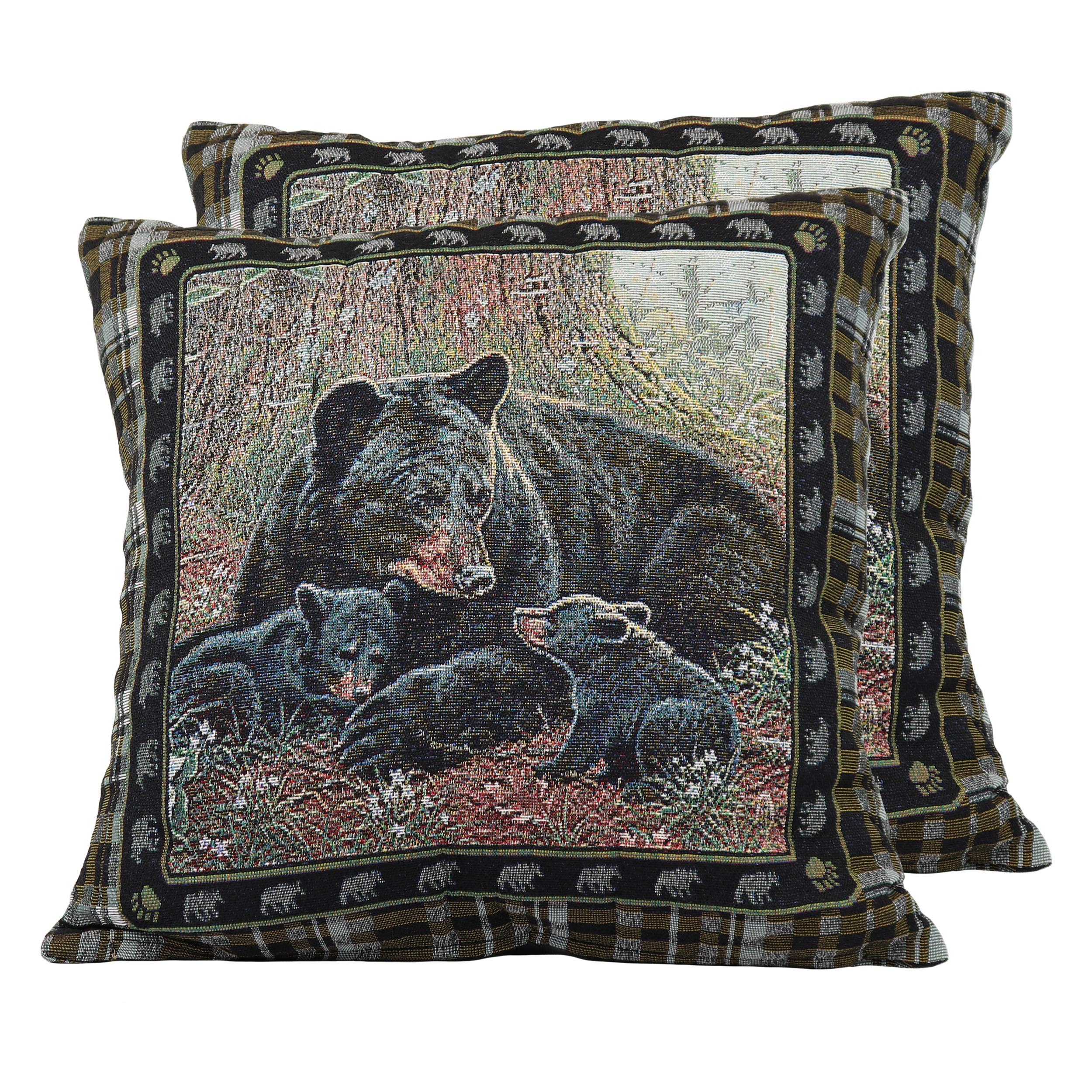 Rivers Edge Products 18x18 Inch Tapestry Throw Pillow Set of 2 - Square Decorative Pillows with Removable Covers for Living Room, Bedroom, Sofa - Rustic Bear Design Home Decor for Cabin, Lodge, Farmhouse Style