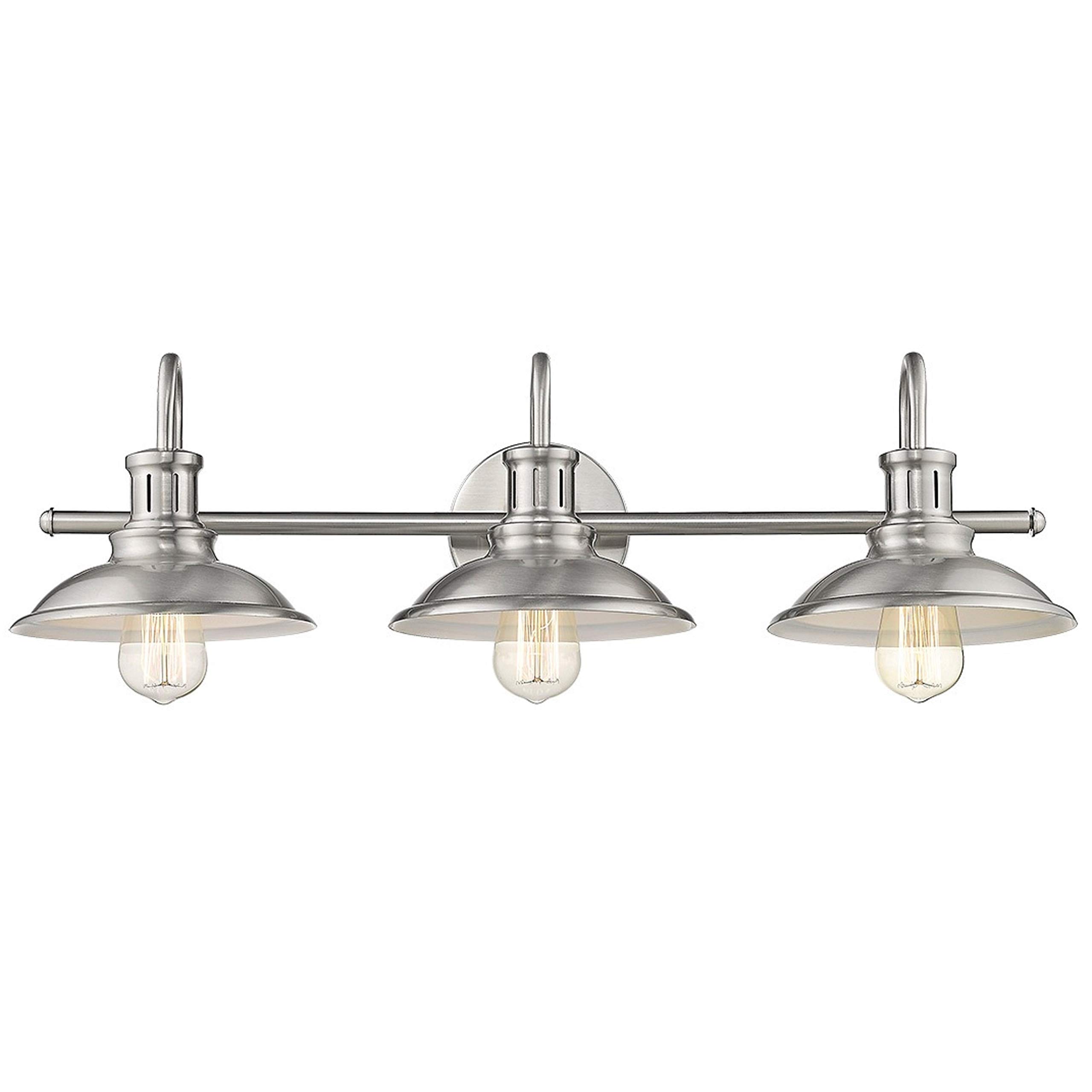 3-Light Nickel Bathroom Vanity Light - Mid-Century Modern Dimmable Metal Fixture for Bathroom, Powder Room & Dressing Area