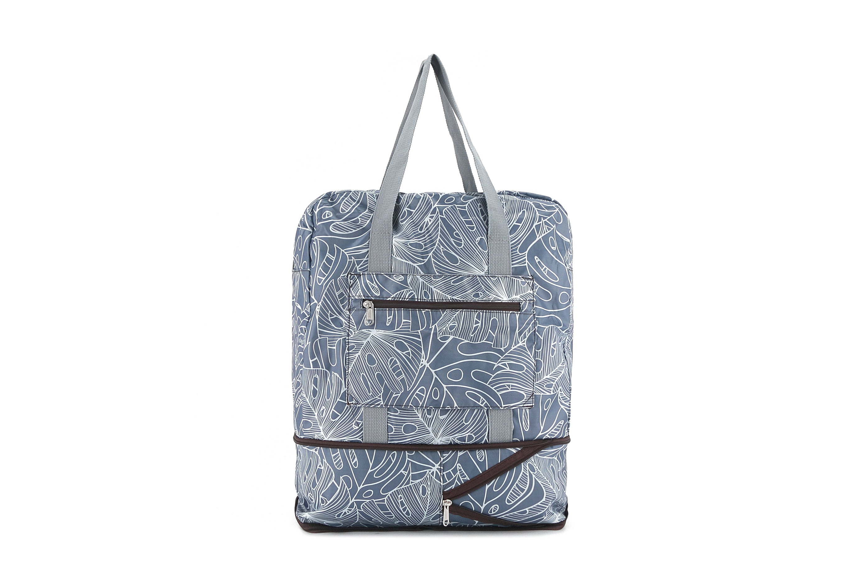 Foldable Duffle Bag for Travel & Gym - Waterproof Lightweight Carry On Luggage with Shoulder Strap - Perfect for Weekend Trips, Sports Gear & Workout Essentials (Sophie Monstera Lines Grey)