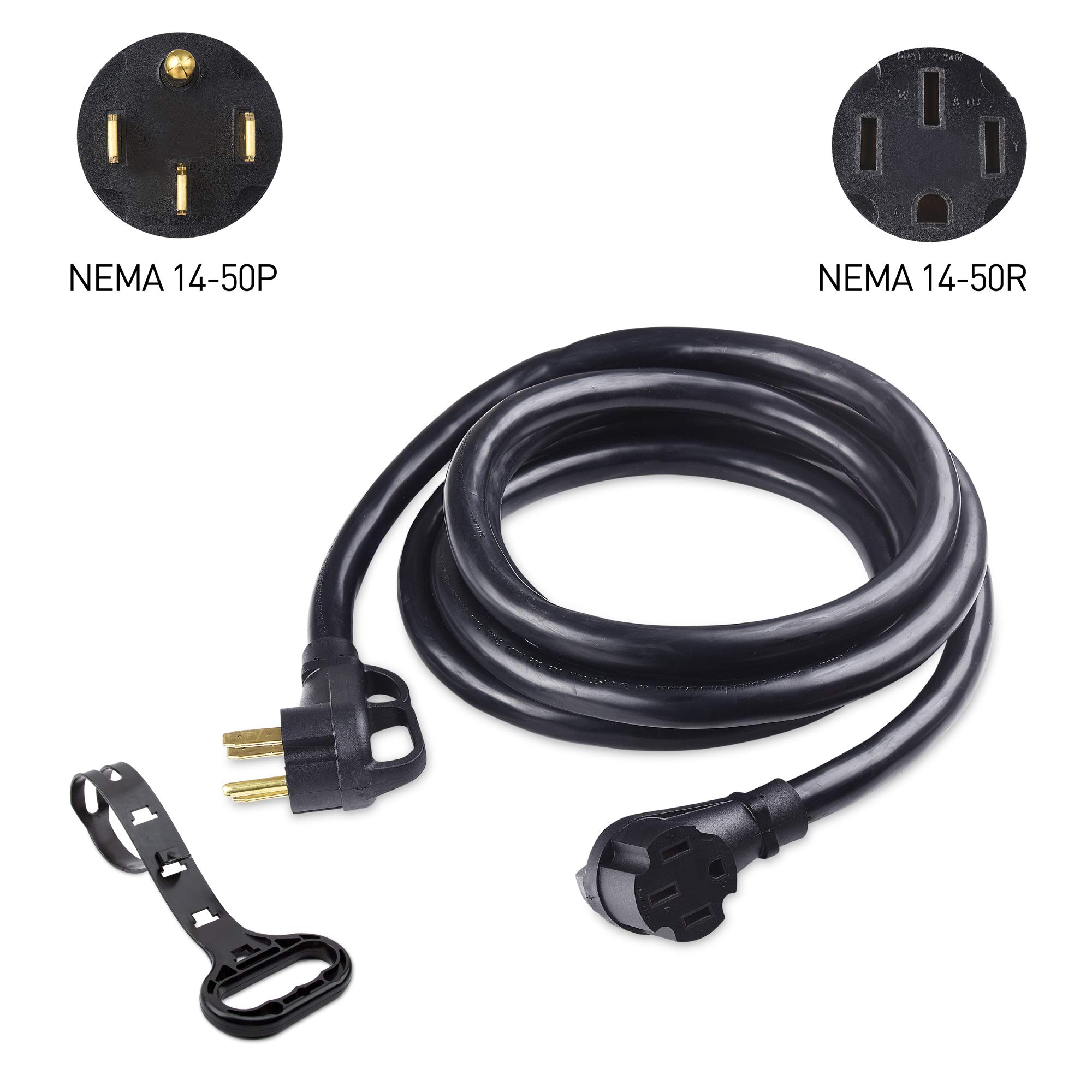 50 AMP RV Extension Cord 25 ft - Heavy Duty 6/8 AWG NEMA 14-50P to 14-50R Cable with Easy-Grip Handles | Compatible with Tesla Charger, EV Charger & J1772 Charger | Ideal for Camping, RV Parks & Home EV Charging Stations