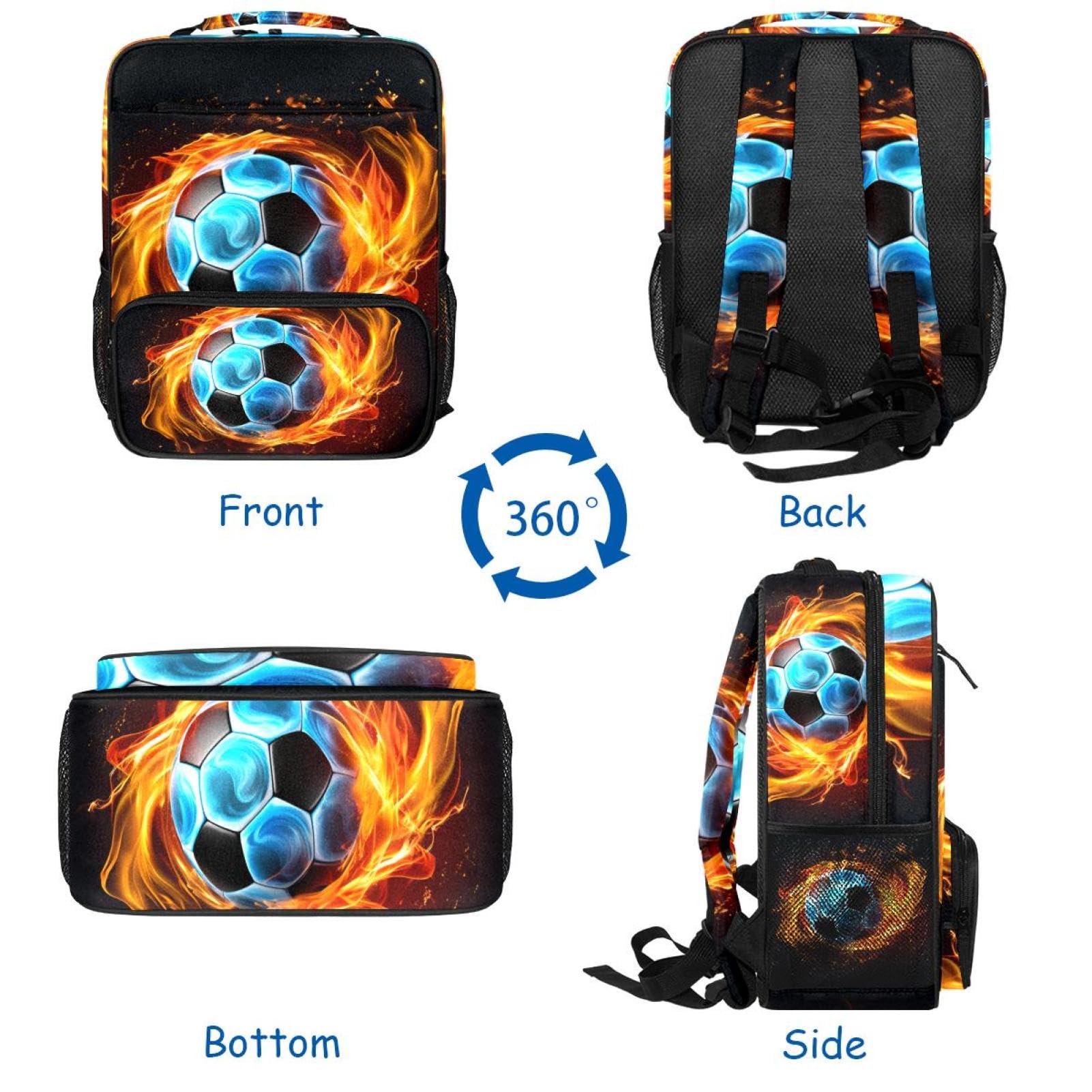 Best Travel Backpack for Women & Men - Lightweight Durable Hiking Backpack with Flaming Football Design - Perfect for Camping, School & Outdoor Adventures