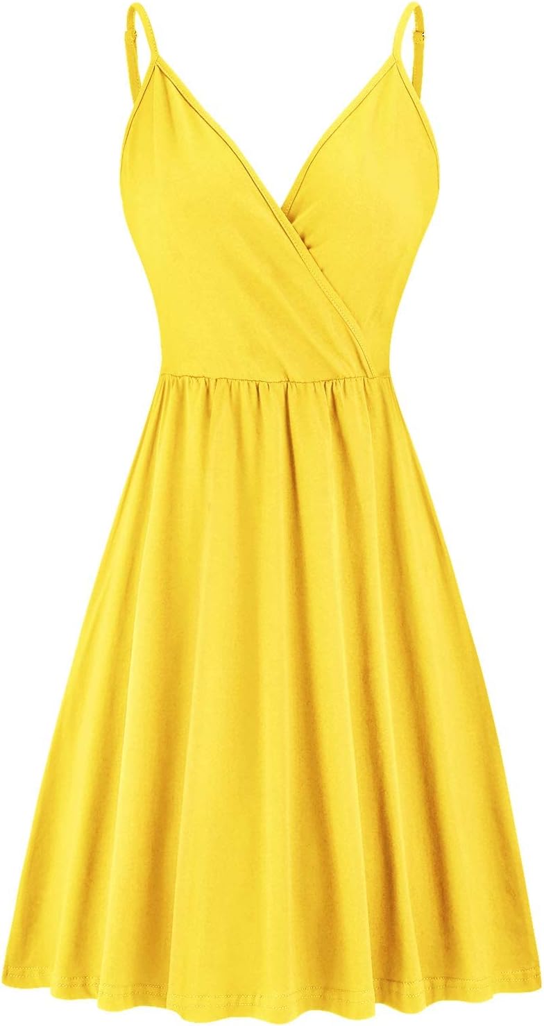 Elegant V-Neck Spaghetti Strap Casual Dress with Pockets - Perfect for Summer Outings, Beach Vacations & Date Nights