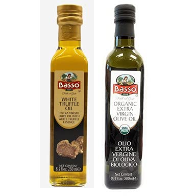 Premium Basso Olive Oil Bundle - White Truffle Oil & Organic Extra Virgin Olive Oil for Cooking, Salad Dressing & Gourmet Recipes