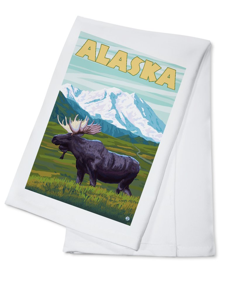 Alaska Moose and Mountain 100% Cotton Tea Towel - Decorative Hand Towel for Kitchen, Home Decor & Cabin - Perfect for Drying Dishes, Gift Giving & Rustic Farmhouse Style