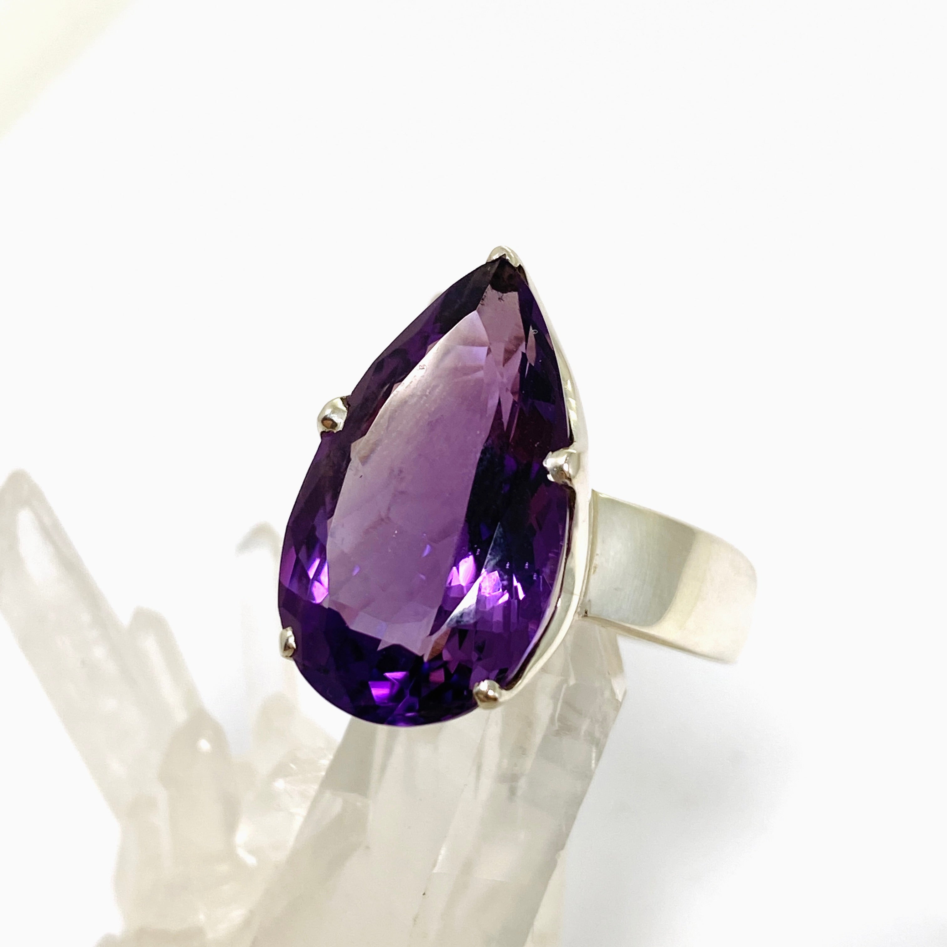 Amethyst Teardrop Faceted Ring - Size 12.75 PRGJ838 - Elegant Purple Gemstone Jewelry for Women, Perfect for Weddings, Parties & Special Occasions