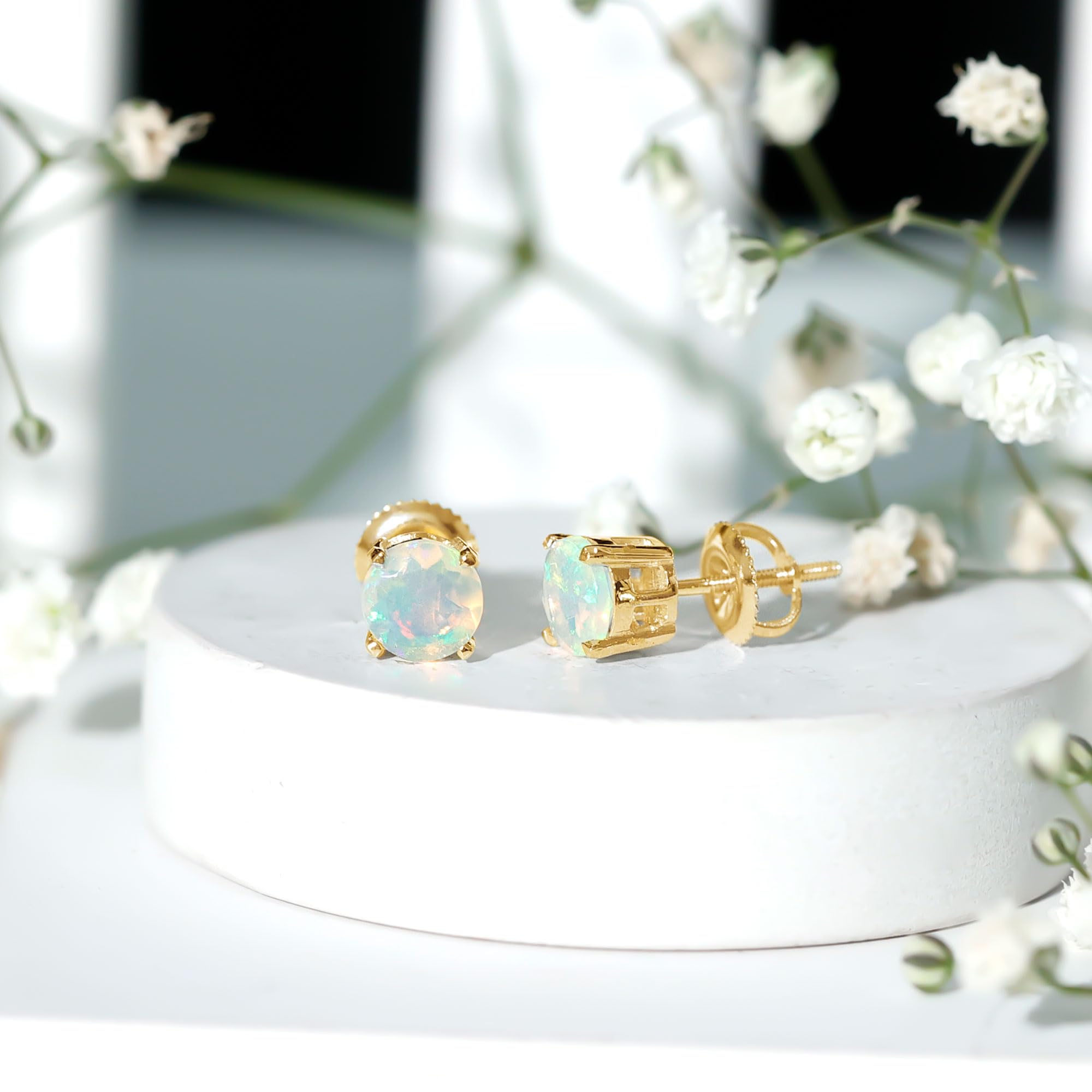 Certified Natural Opal Stud Earrings for Women | AAA Quality October Birthstone Jewelry | Perfect Gift for Birthday, Anniversary & Special Occasions