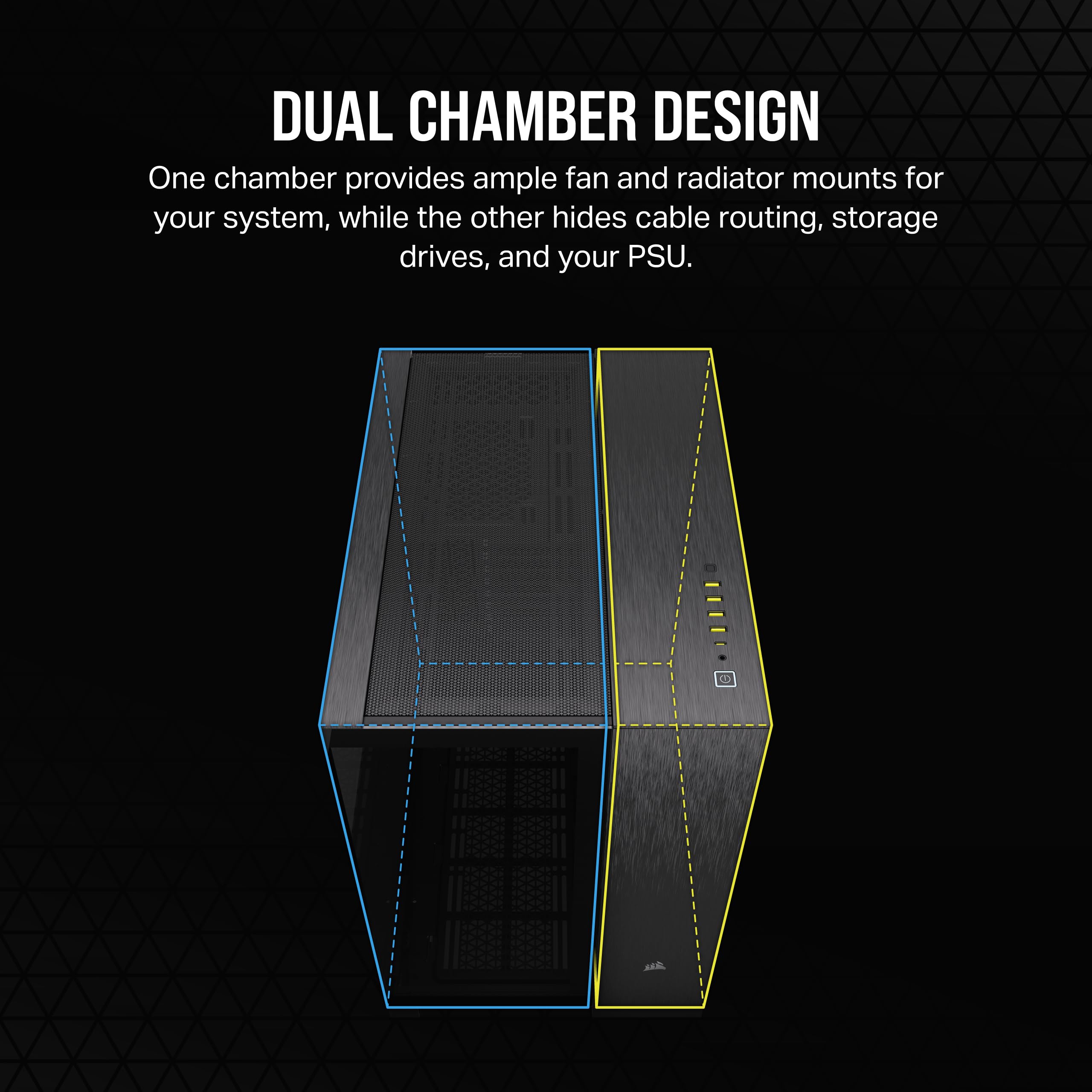 CORSAIR 6500X Mid-Tower ATX PC Case - Dual Chamber Design, Panoramic Tempered Glass, Reverse Motherboard Compatibility - Black/Obsidian Aluminum (No Fans Included) - Perfect for Gaming Rigs & High-Performance Builds