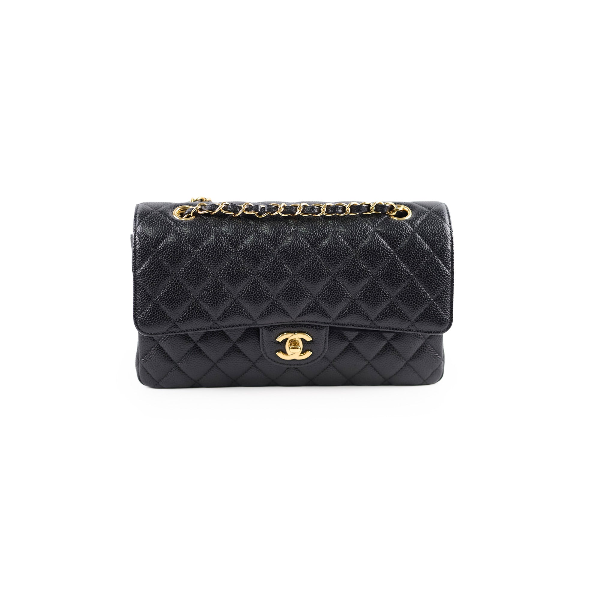 Chanel Medium/Large Classic Double Flap Bag in Black Caviar Leather 2021 Collection - Luxury Handbag for Women, Perfect for Work, Evening Events & Special Occasions
